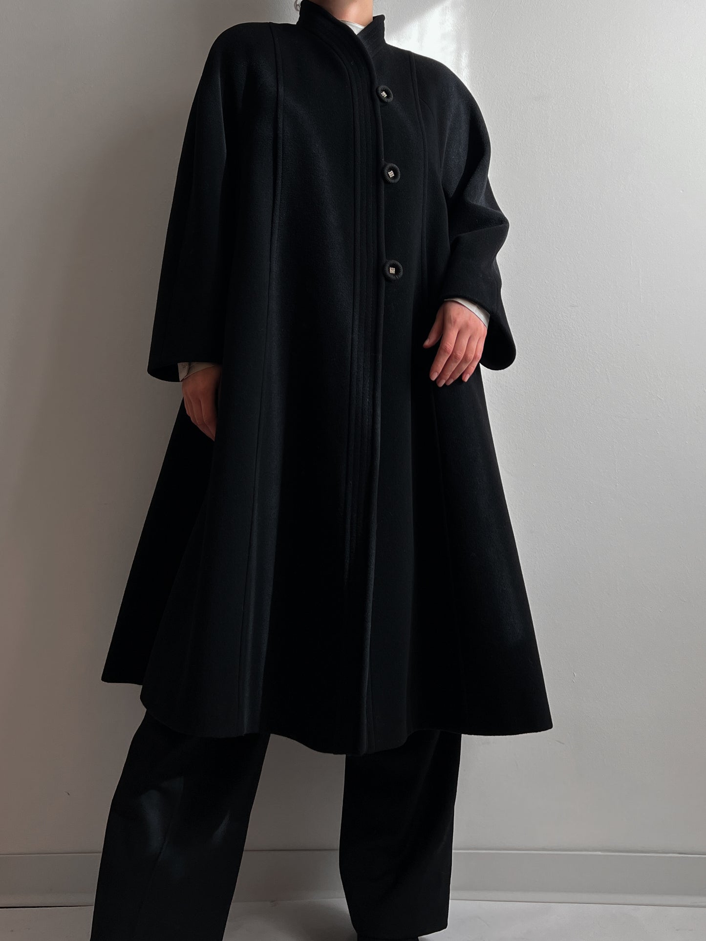 Wool and mohair black long coat