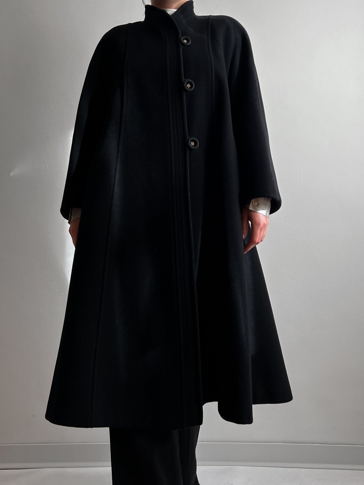 Wool and mohair black long coat