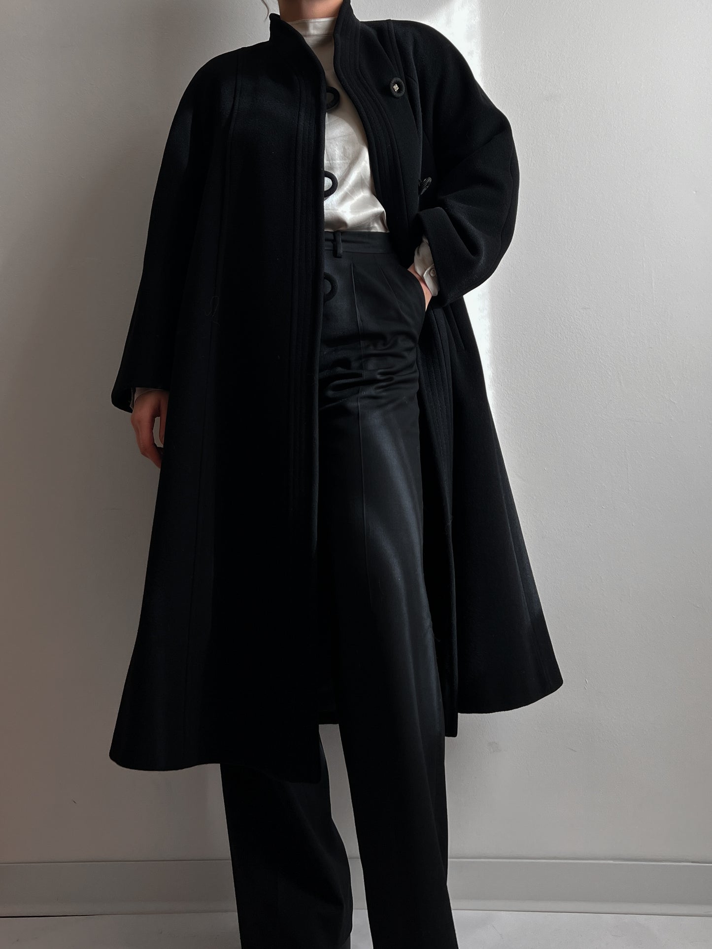 Wool and mohair black long coat