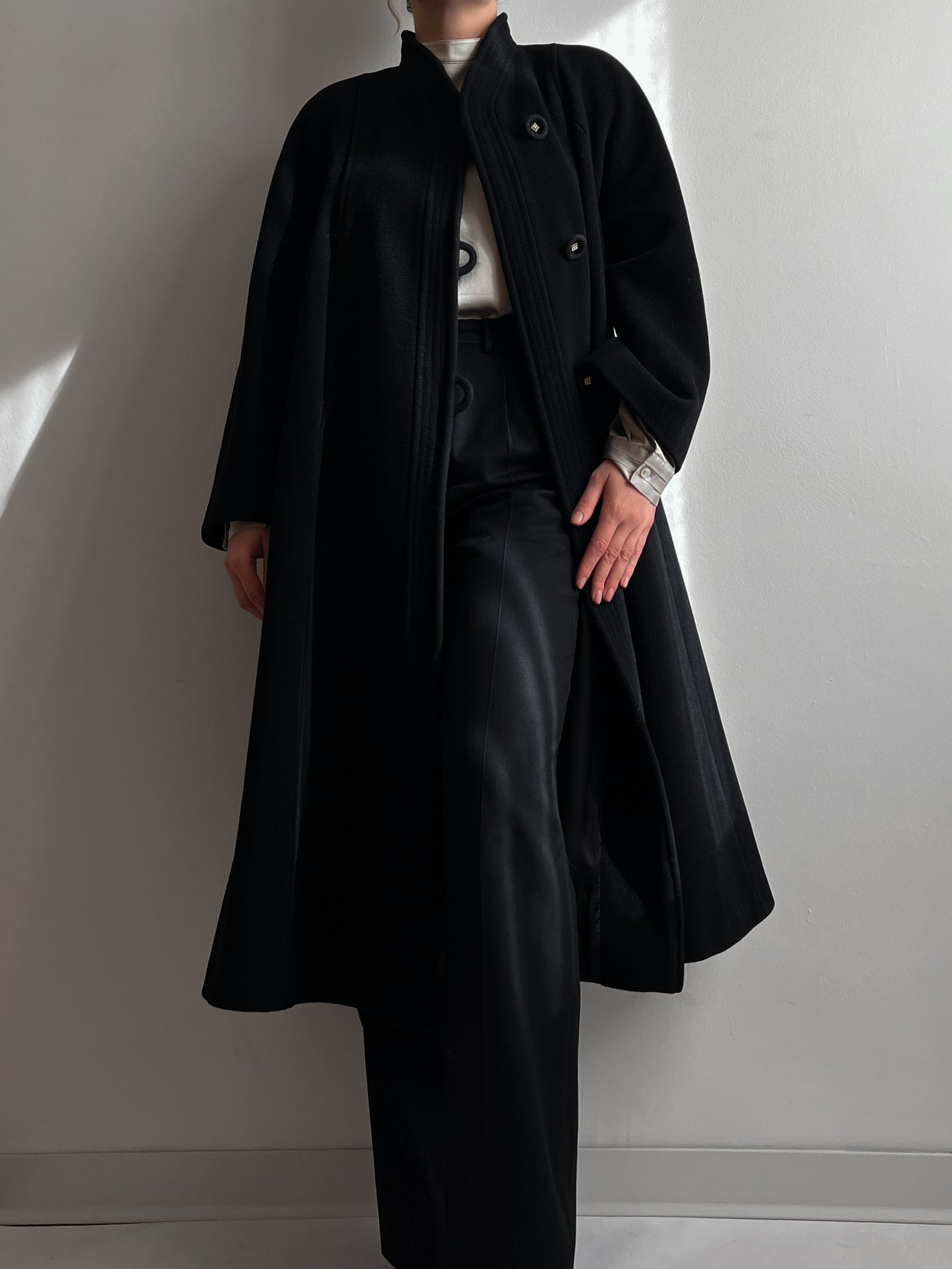 Wool and mohair black long coat