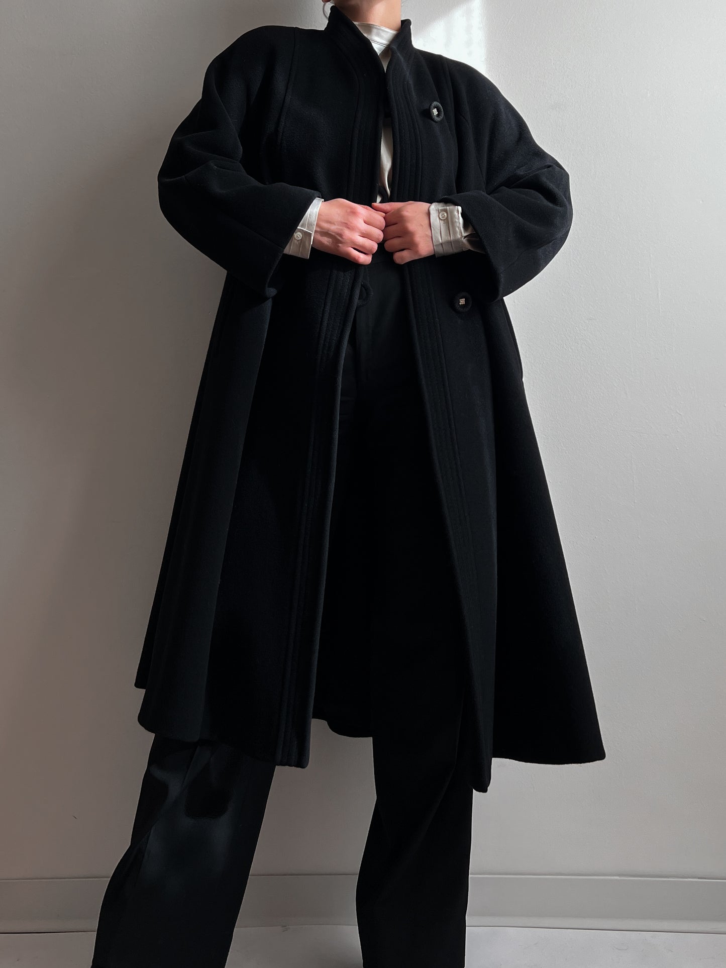 Wool and mohair black long coat