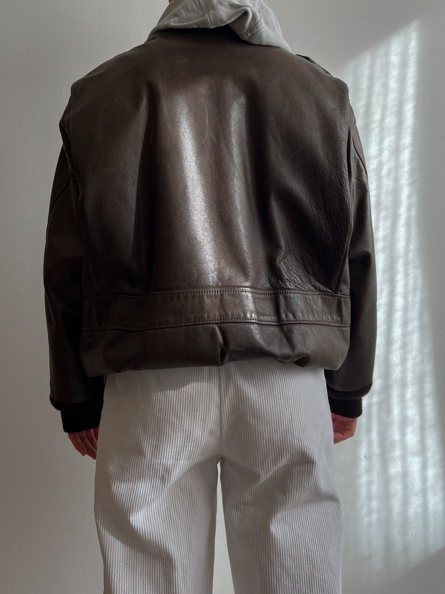 Real leather brown aviator jacket