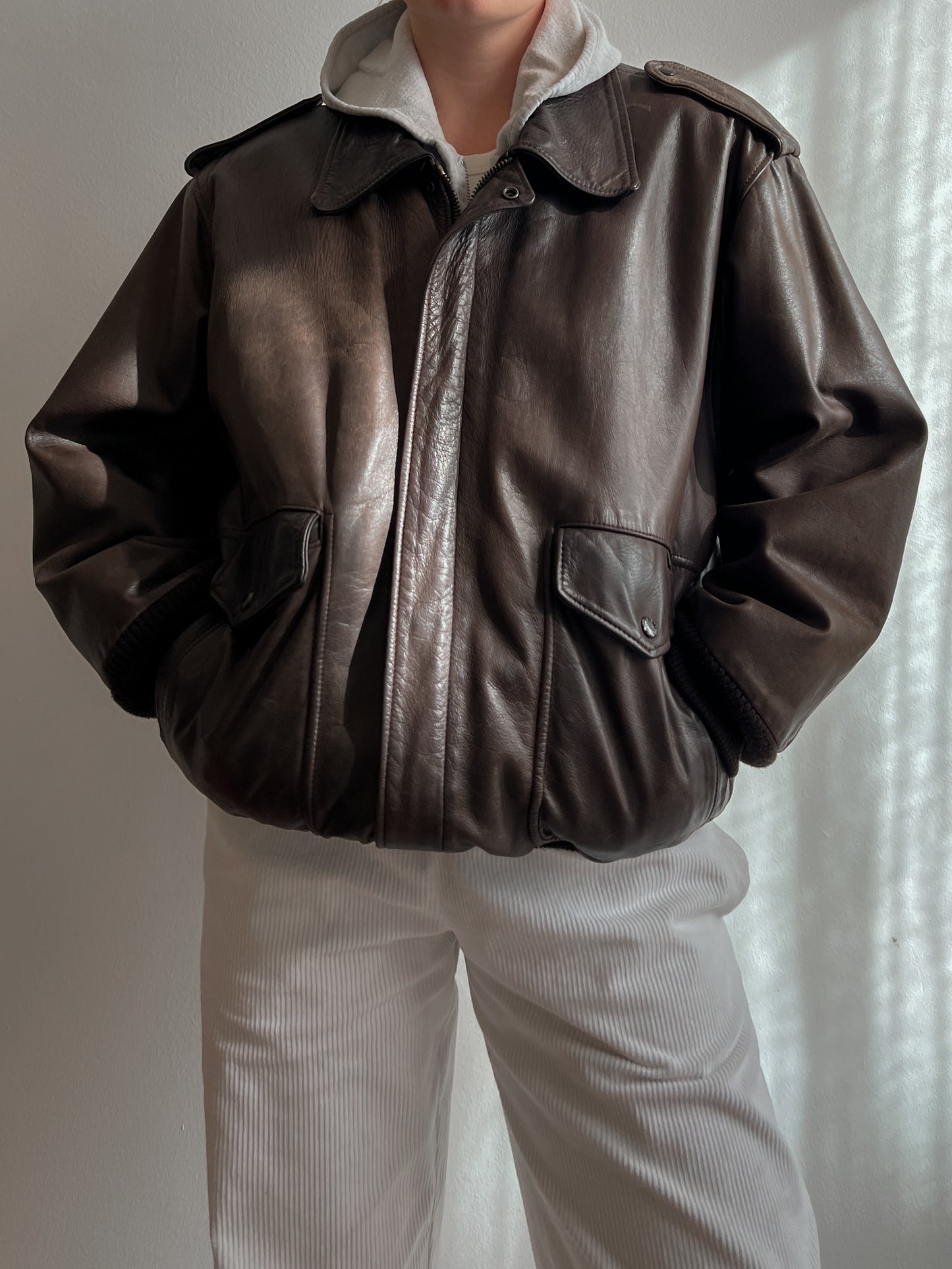 Real leather brown aviator jacket