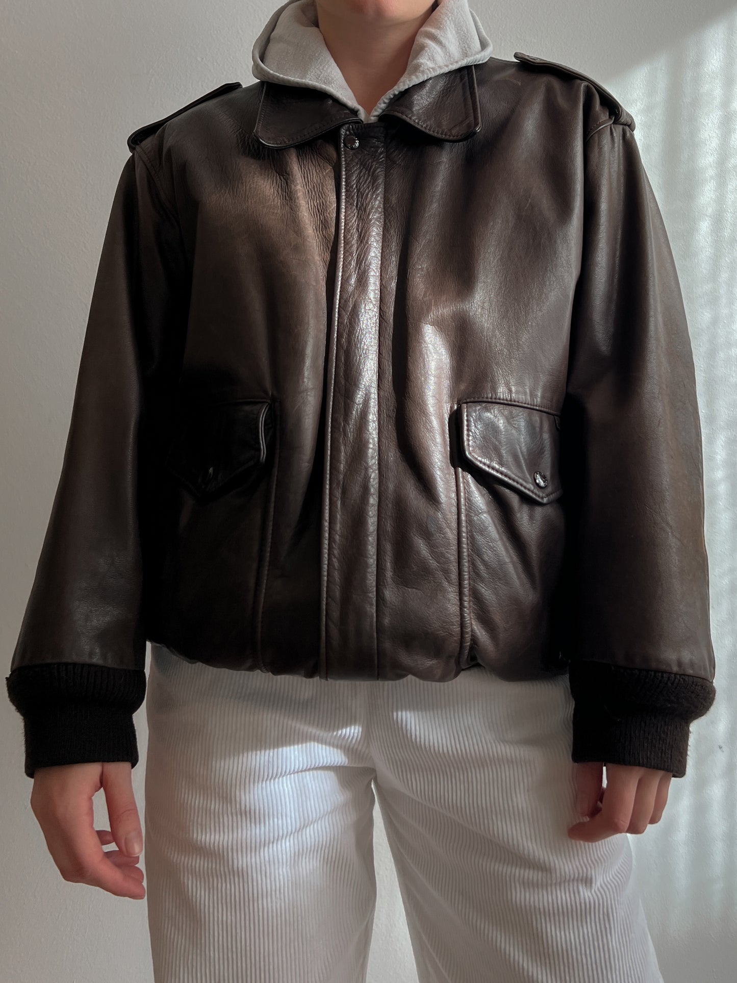 Real leather brown aviator jacket