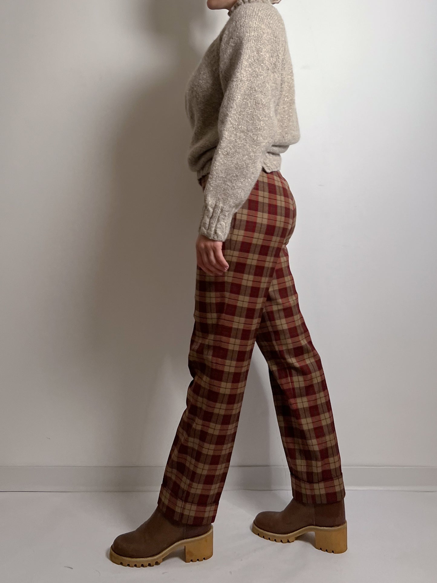 Wool red and camel check pants