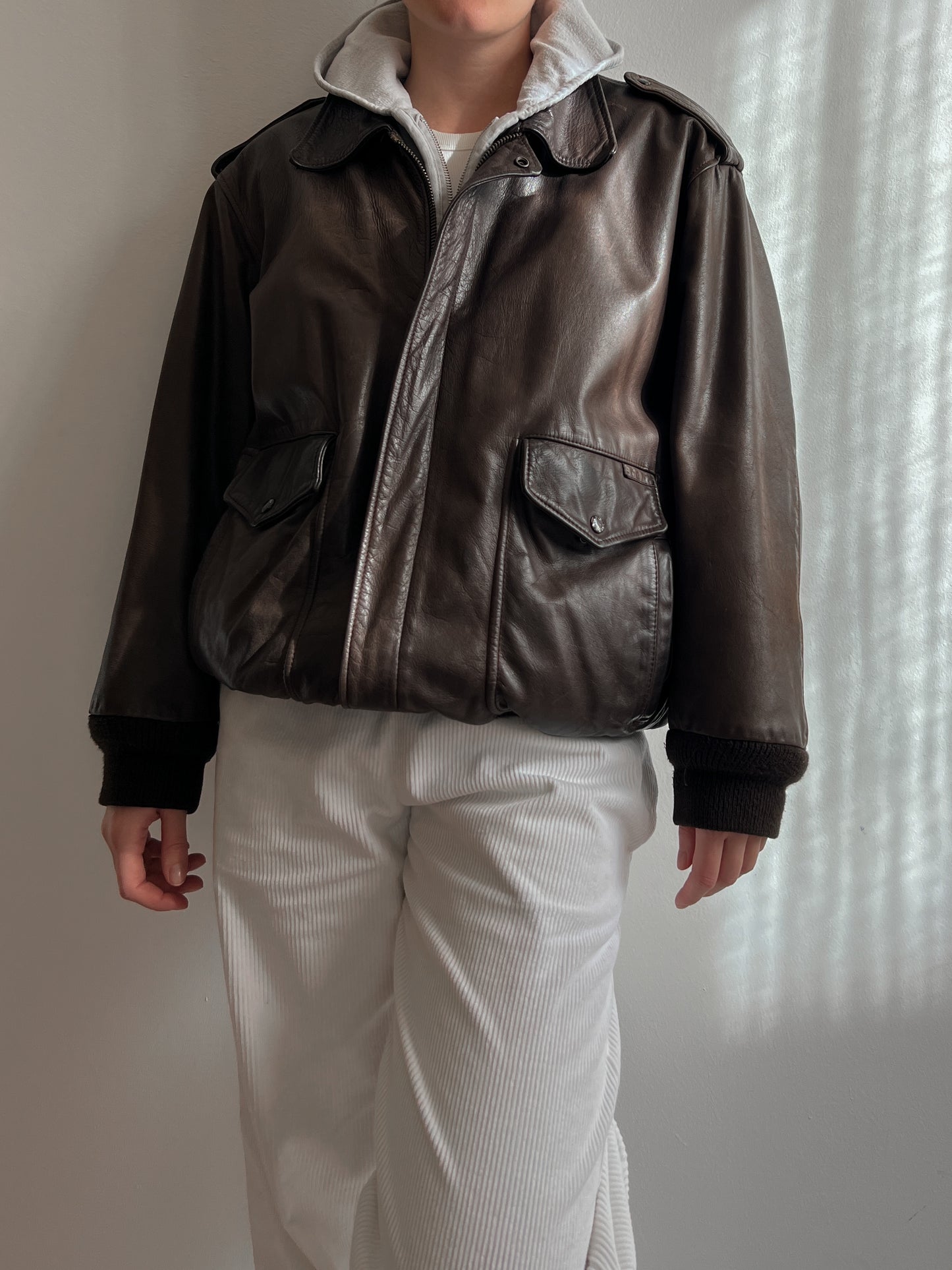 Real leather brown aviator jacket