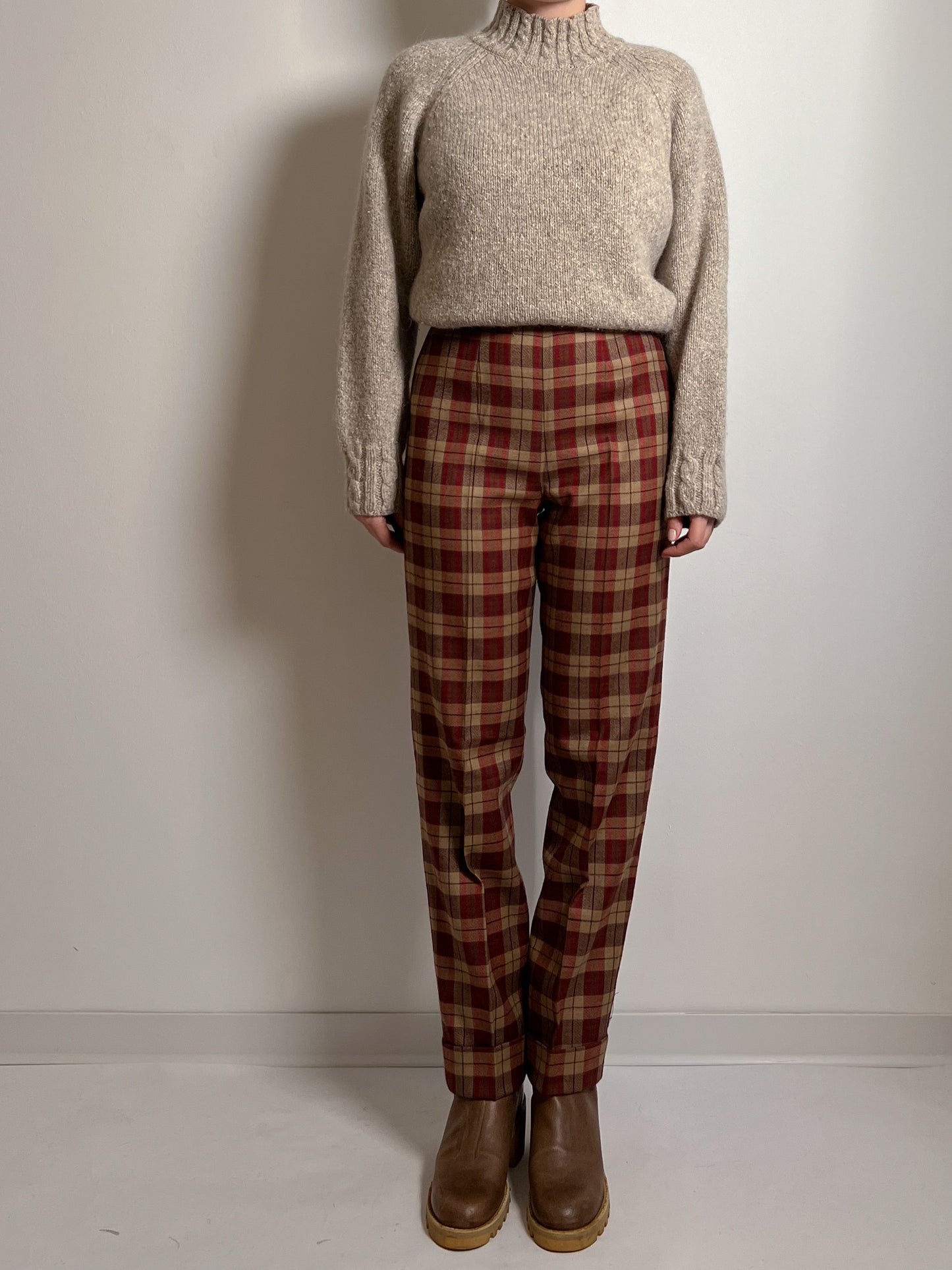 Wool red and camel check pants