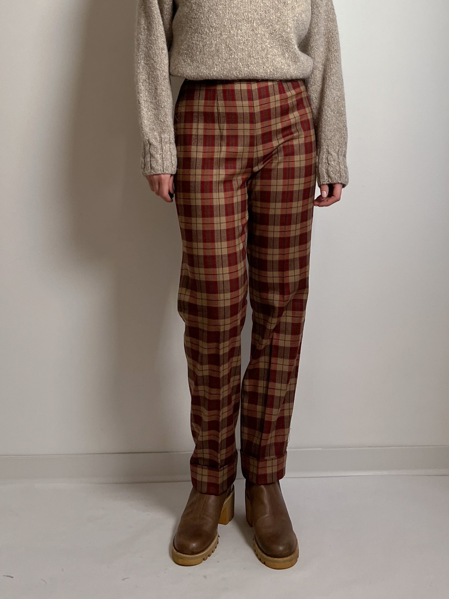 Wool red and camel check pants