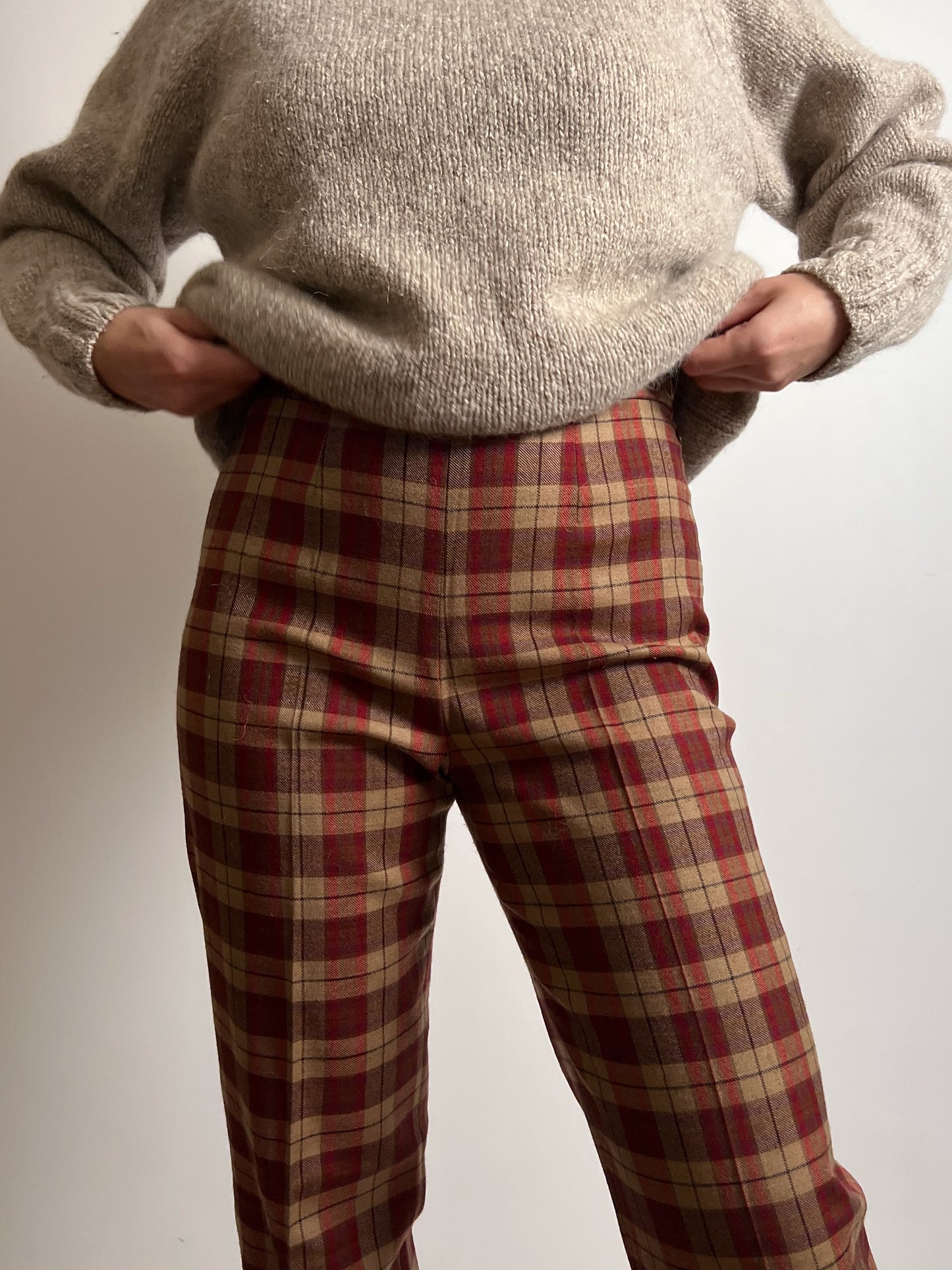 Wool red and camel check pants