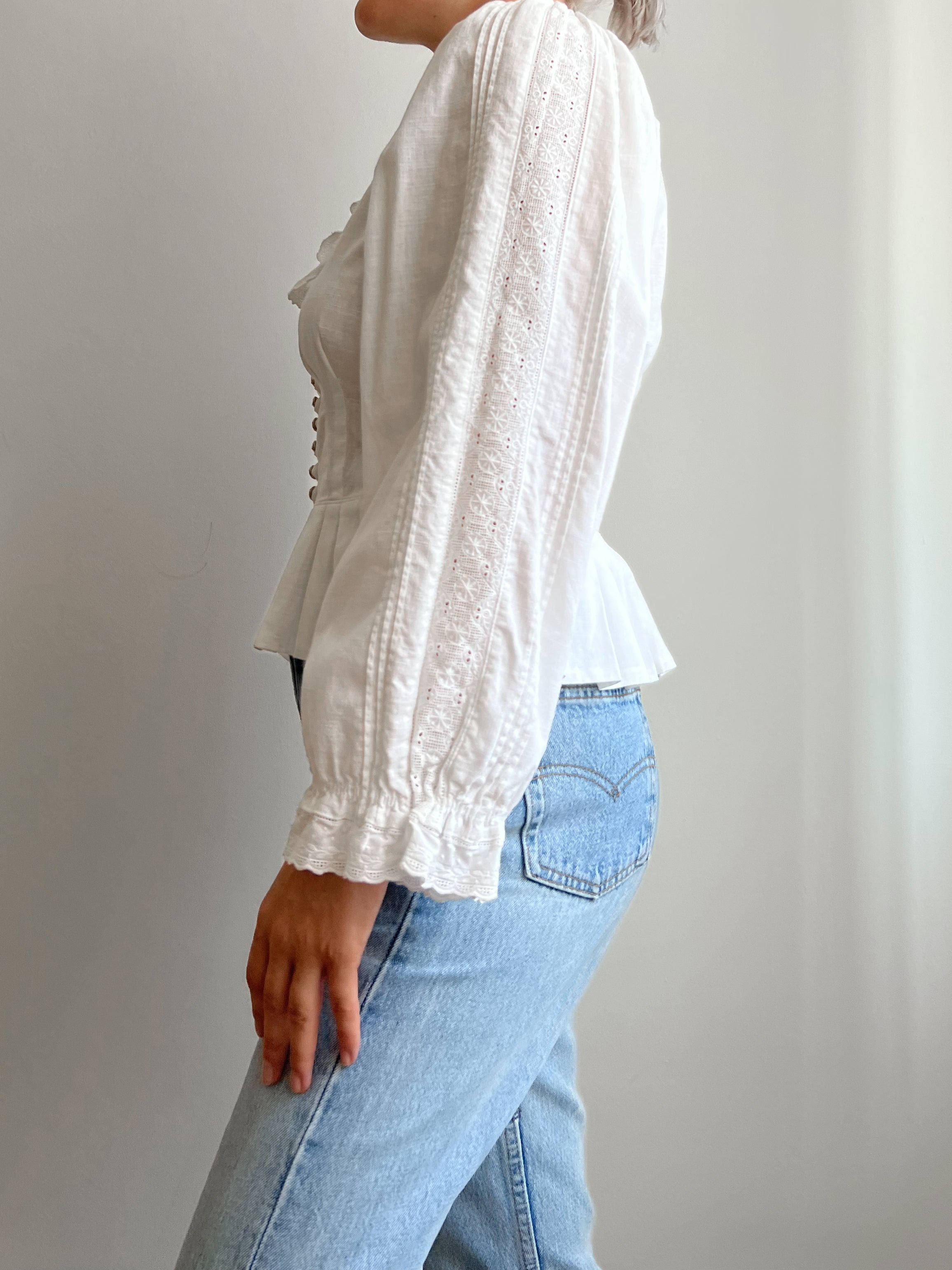 Blusa bianca in cotone e lino