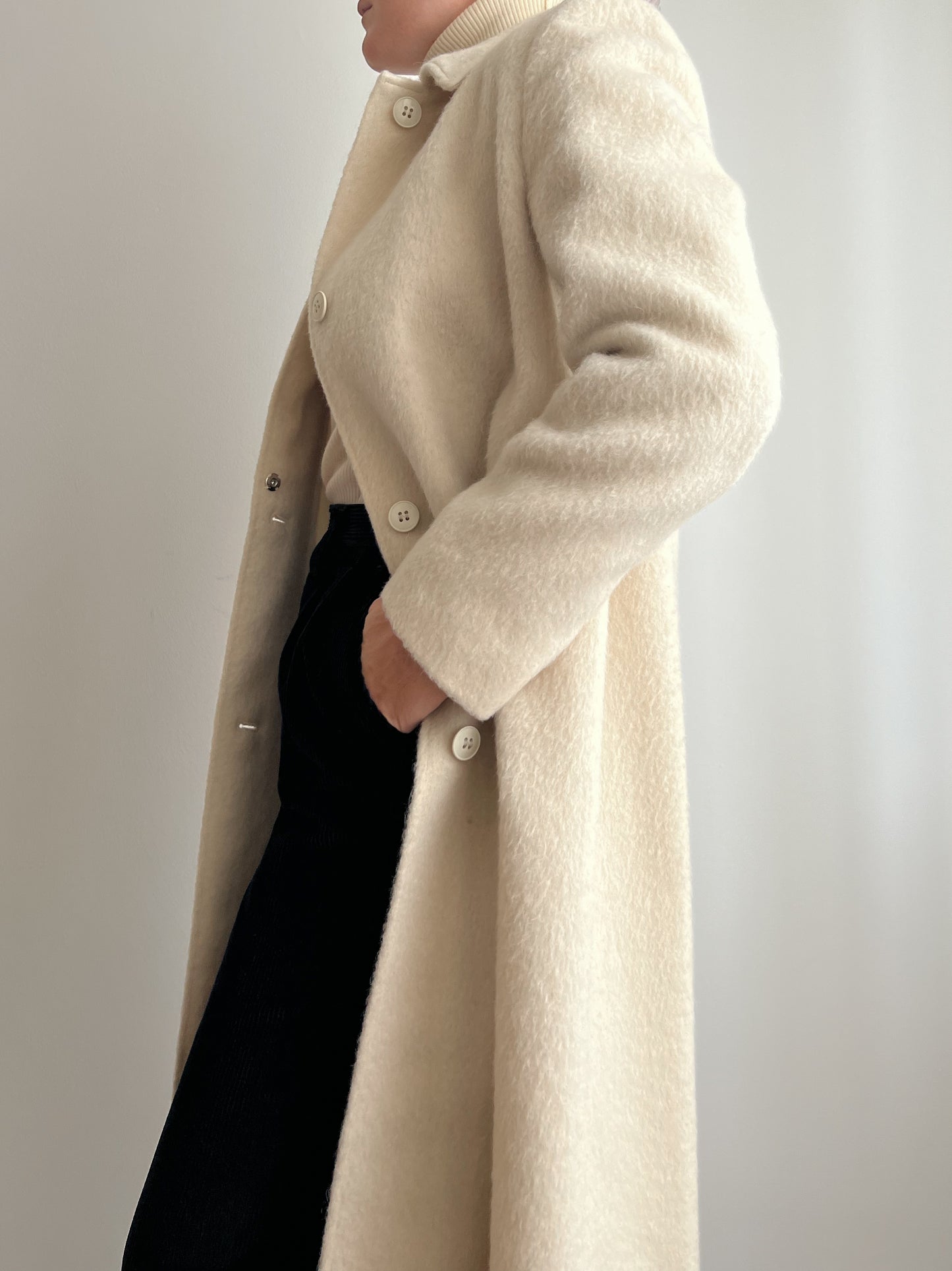 Cappotto avorio in mohair e lana