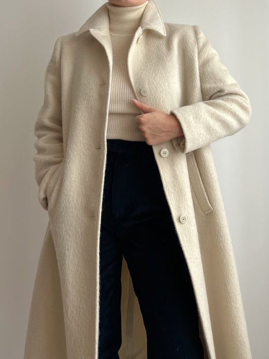 Cappotto avorio in mohair e lana