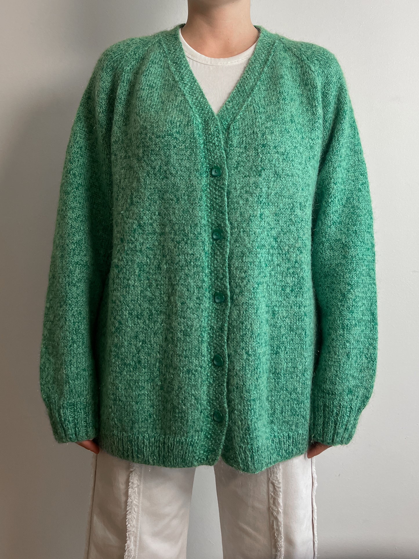 Pure wool embroidered green cardigan