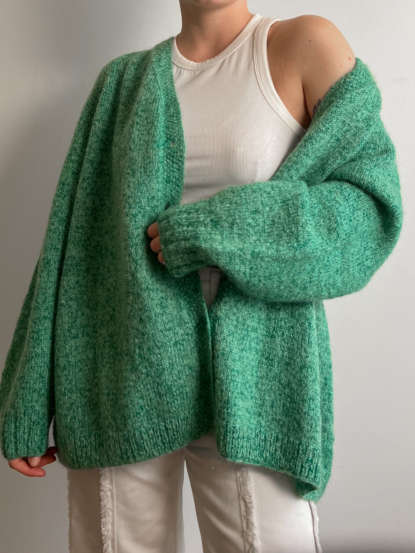 Pure wool embroidered green cardigan