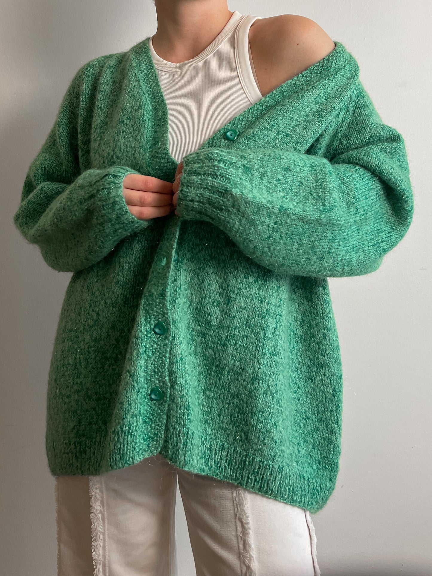 Pure wool embroidered green cardigan