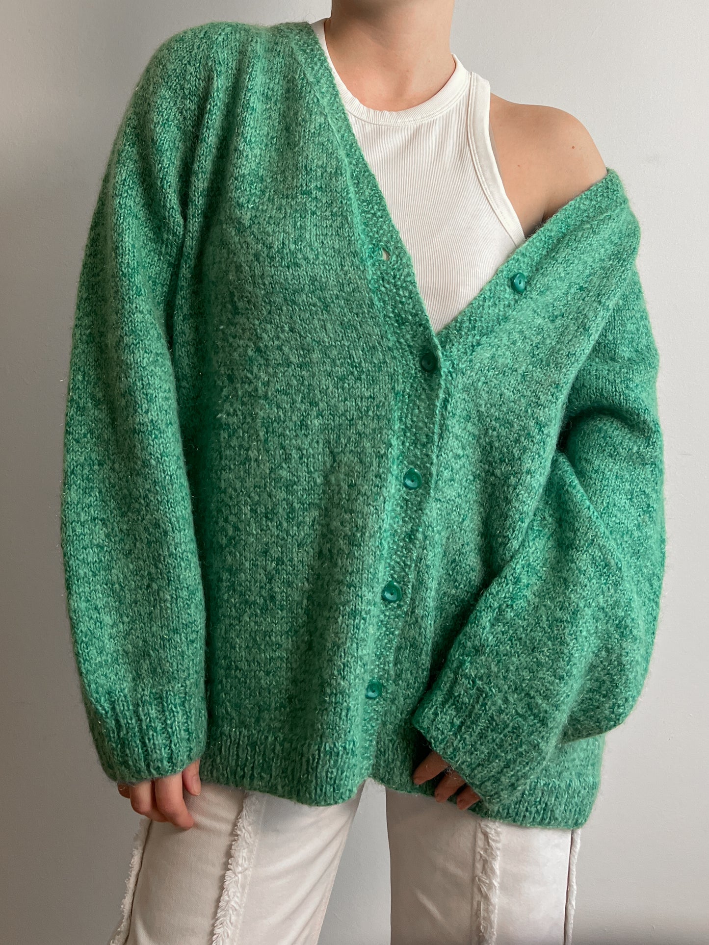 Pure wool embroidered green cardigan