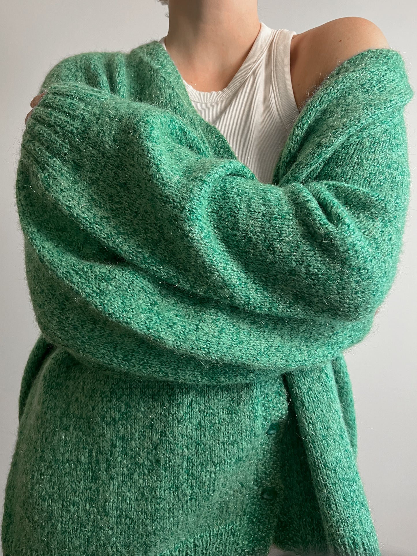 Pure wool embroidered green cardigan