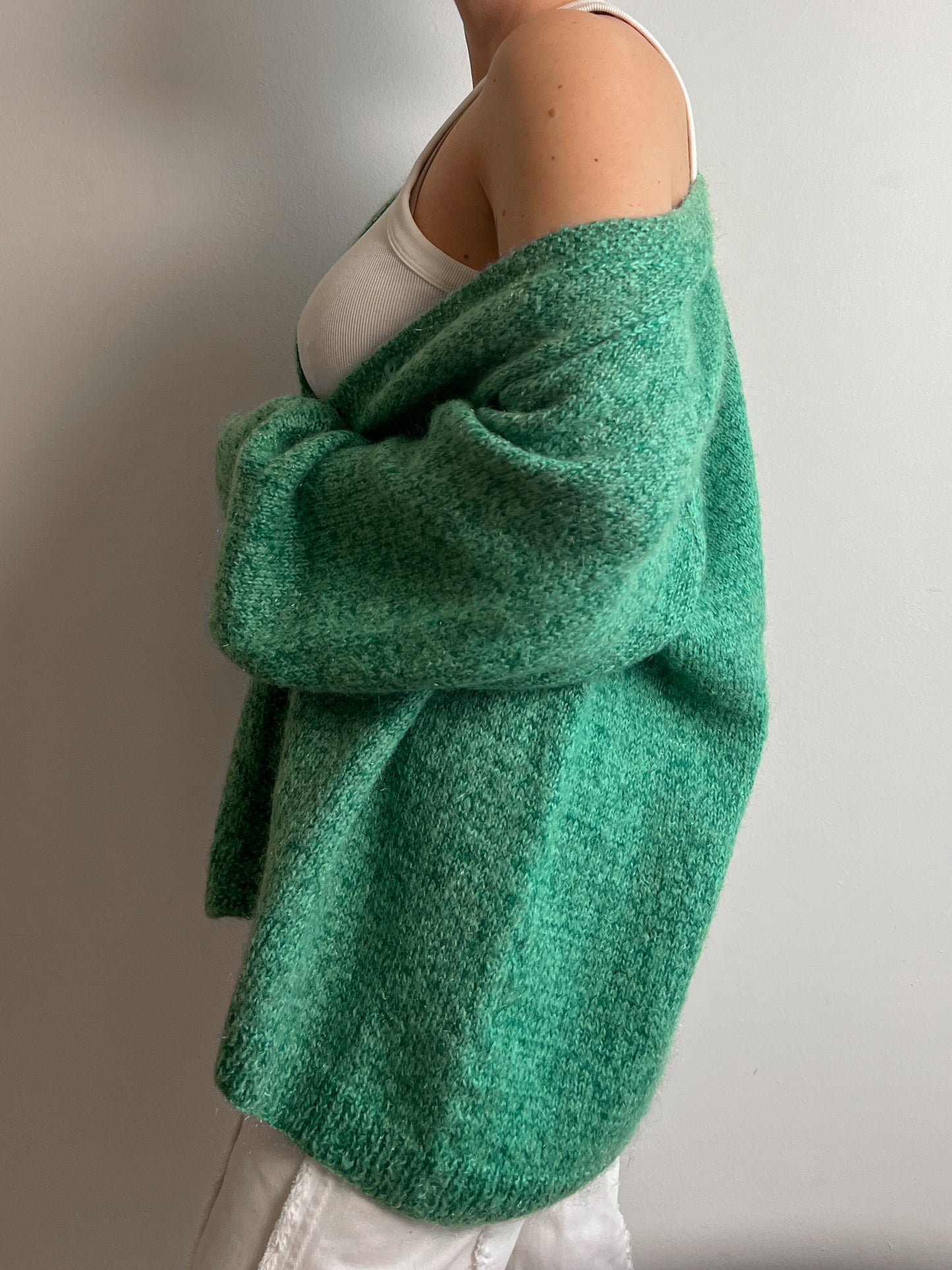 Pure wool embroidered green cardigan