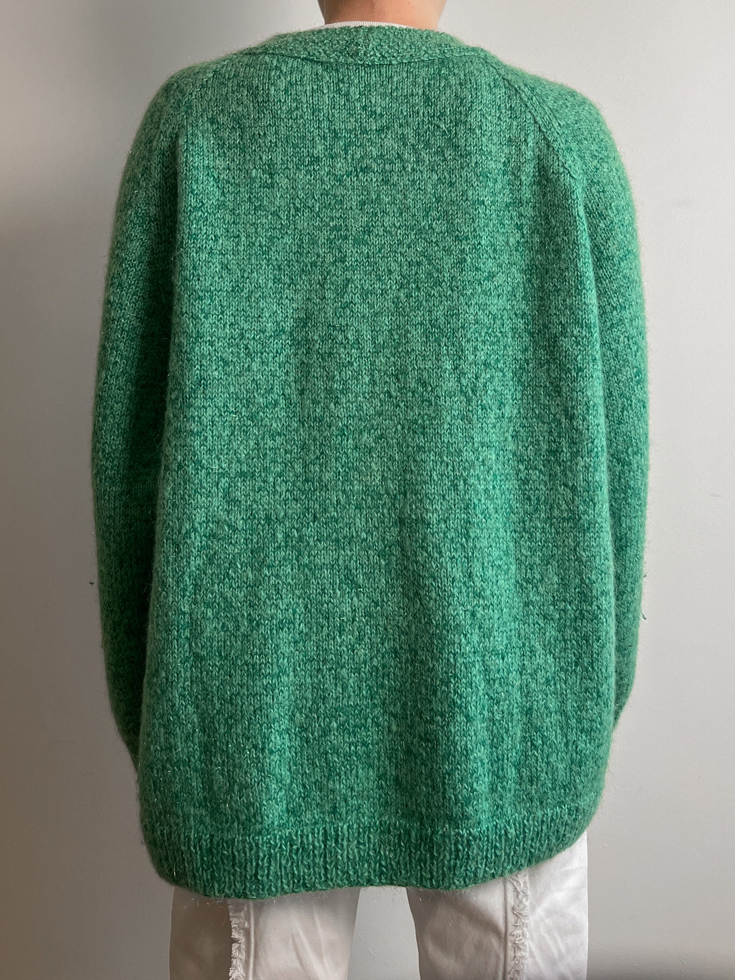 Pure wool embroidered green cardigan