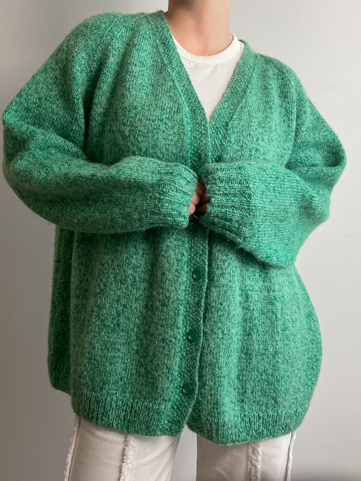 Pure wool embroidered green cardigan