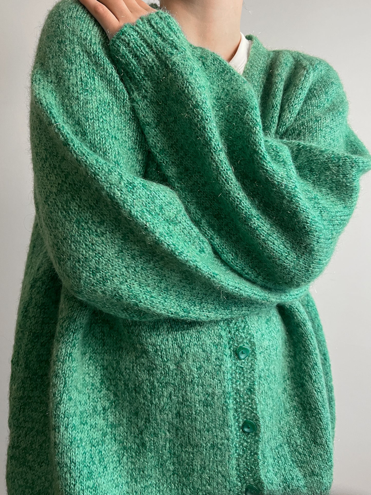 Pure wool embroidered green cardigan