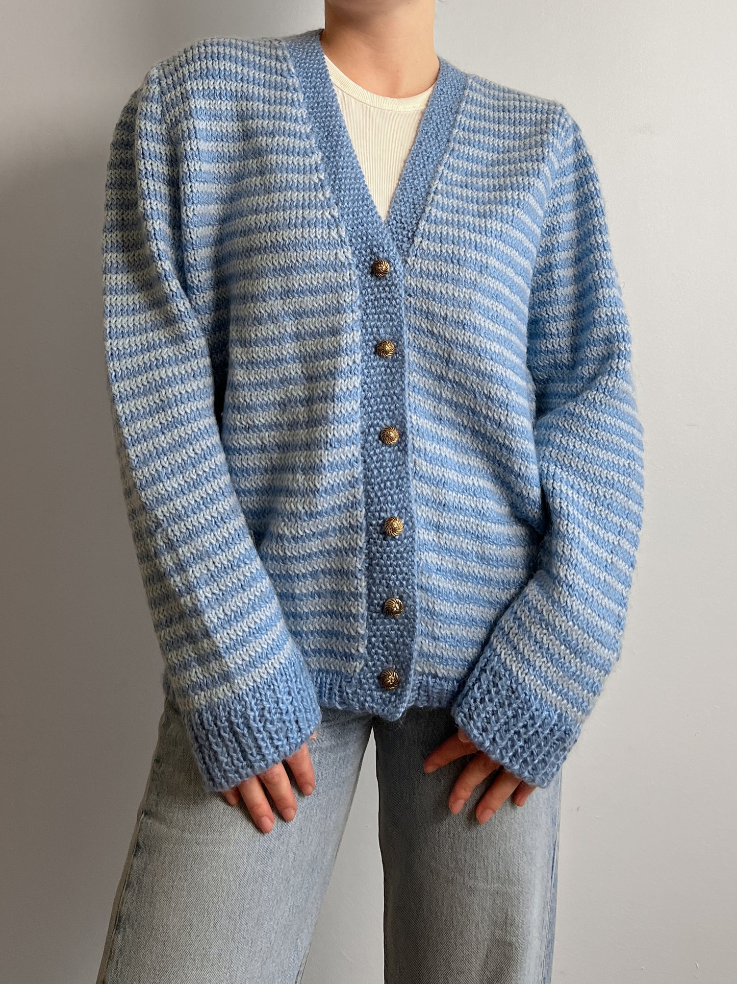 Pure wool embroidered striped cardigan