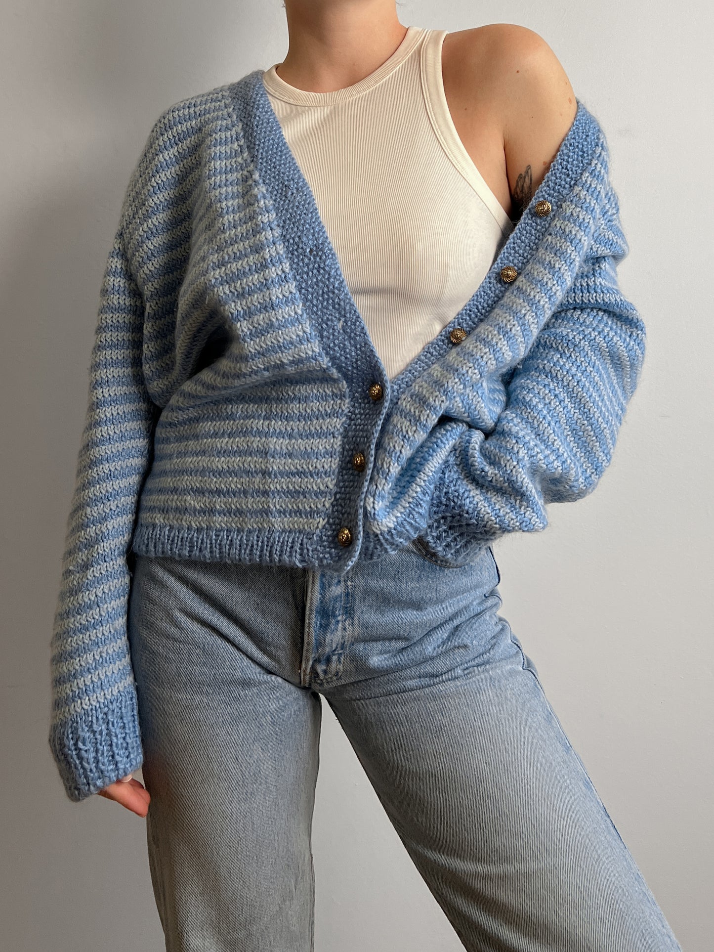 Pure wool embroidered striped cardigan