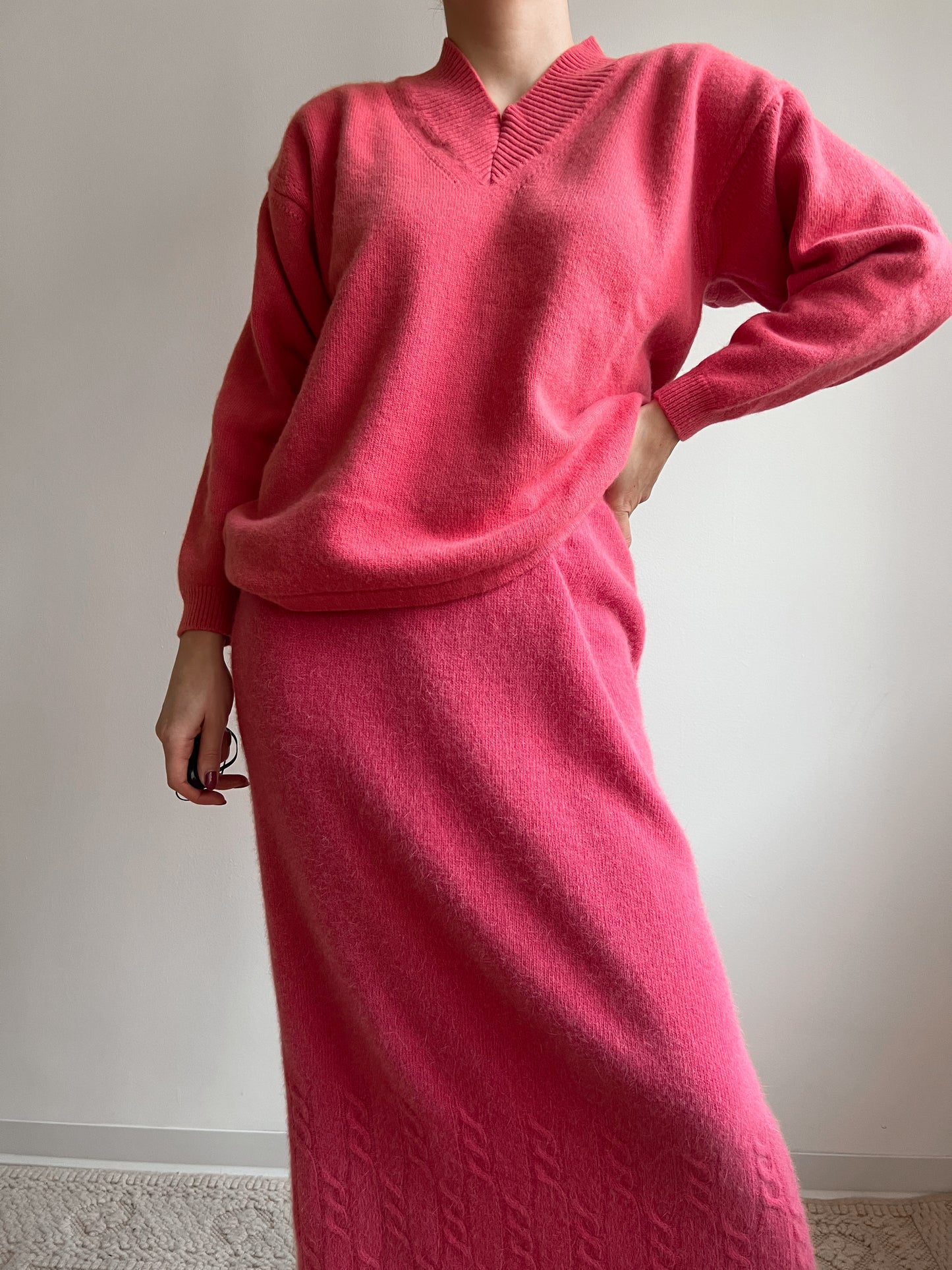 Maglione scollo a V rosa