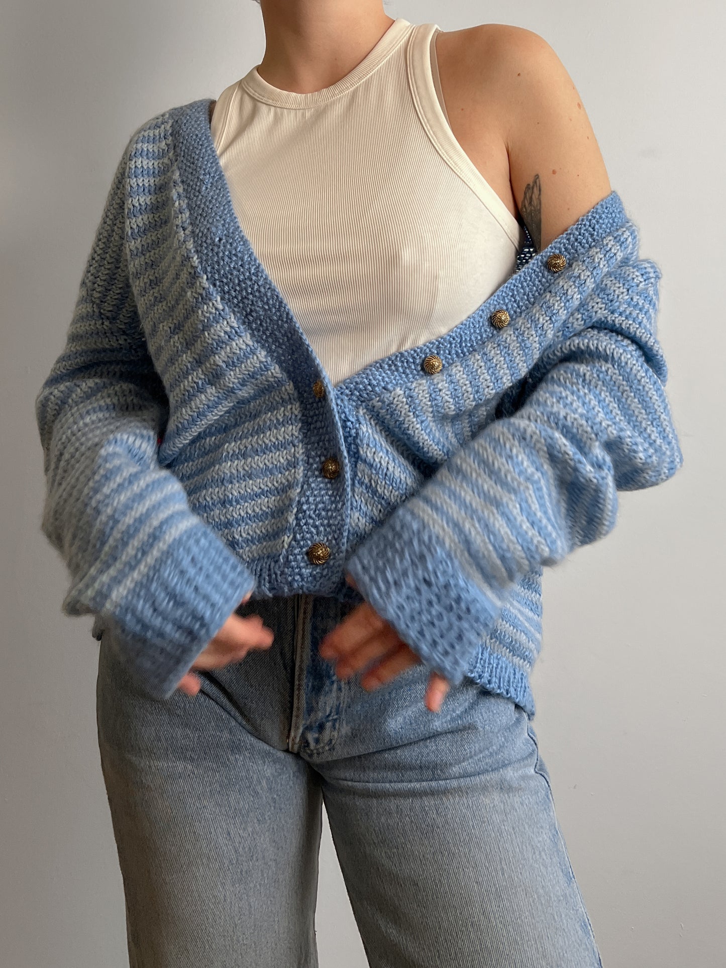 Pure wool embroidered striped cardigan