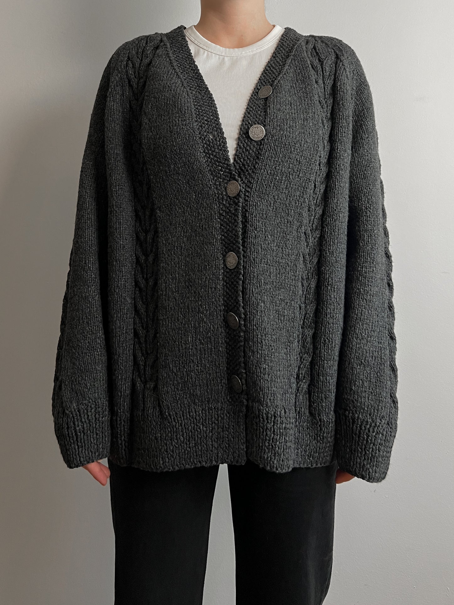 Pure wool embroidered grey cardigan