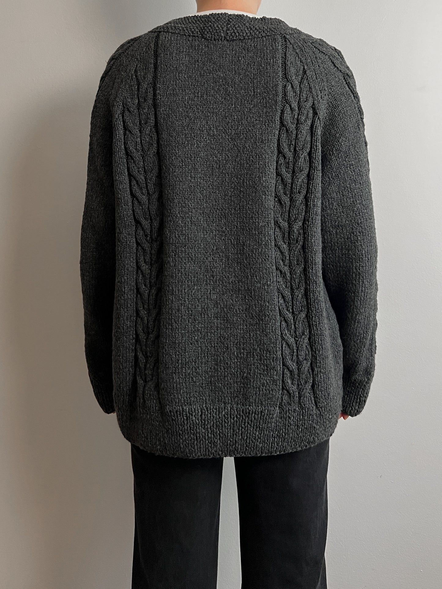 Pure wool embroidered grey cardigan