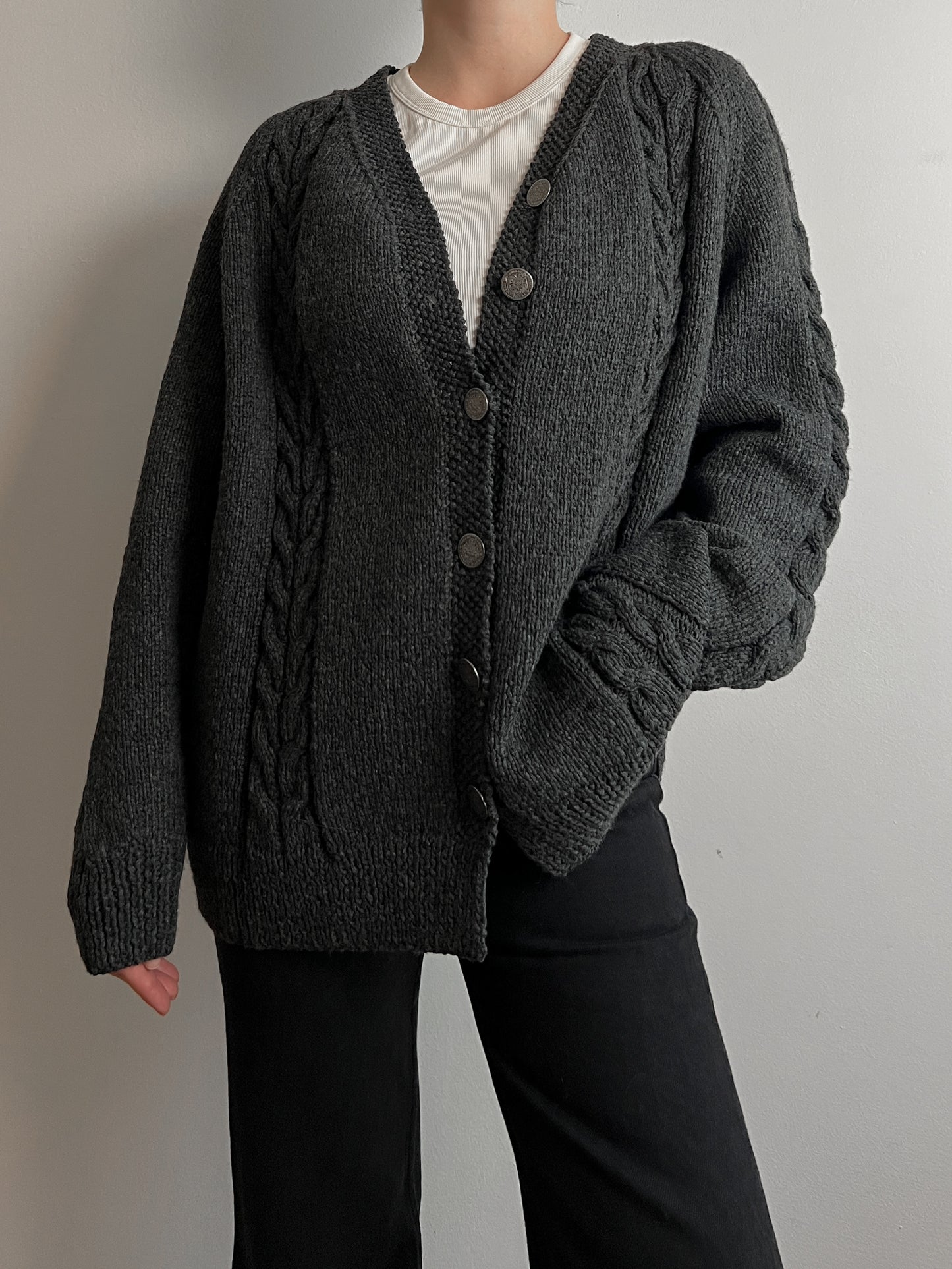 Pure wool embroidered grey cardigan