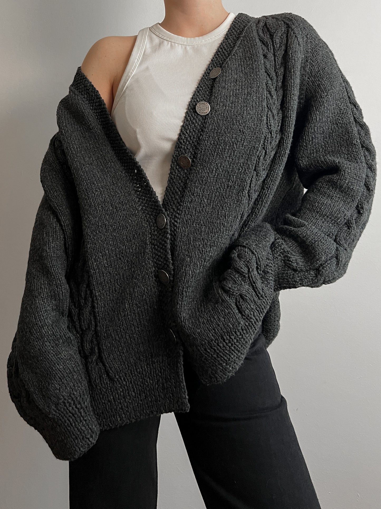 Pure wool embroidered grey cardigan