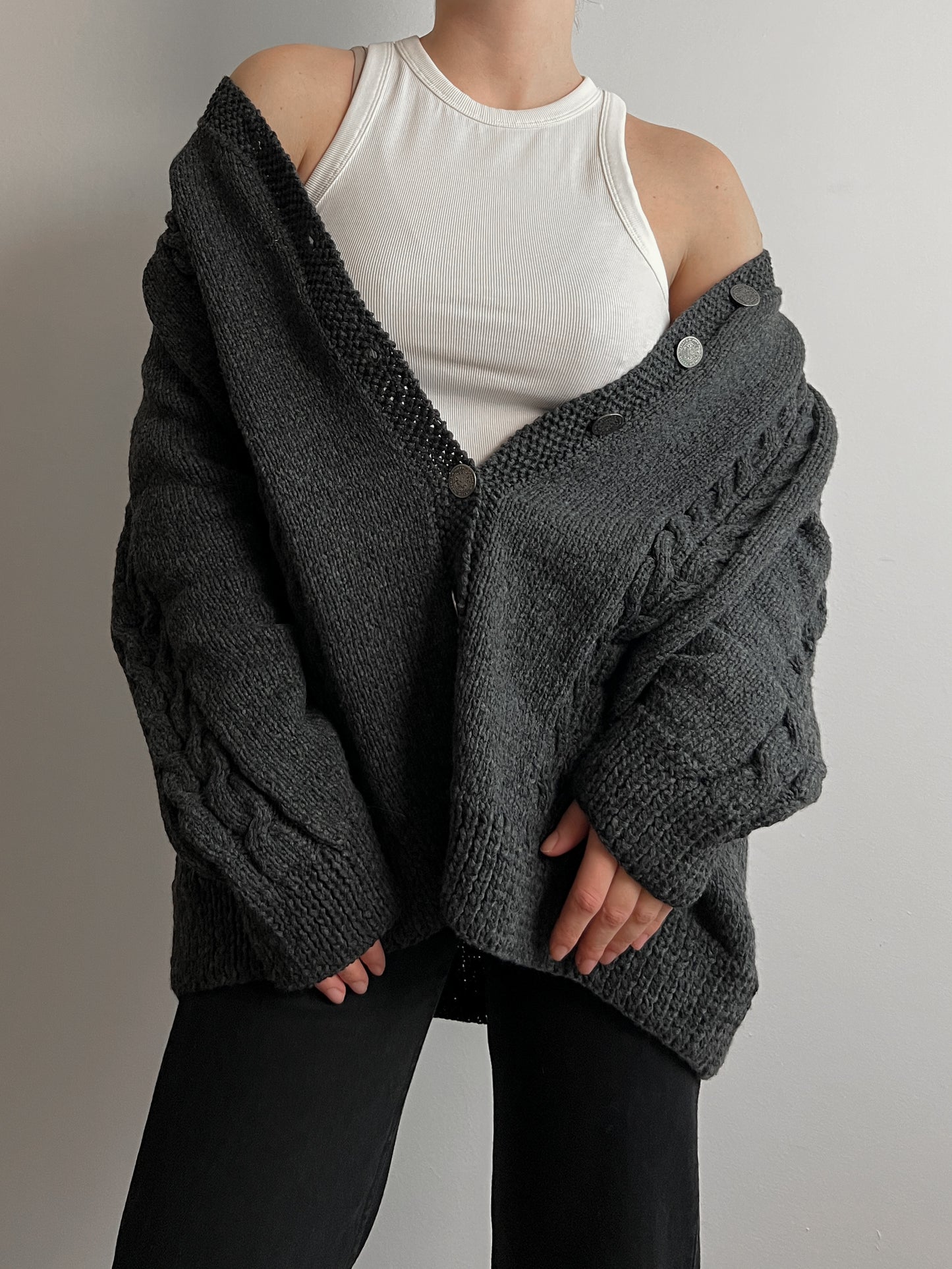 Pure wool embroidered grey cardigan