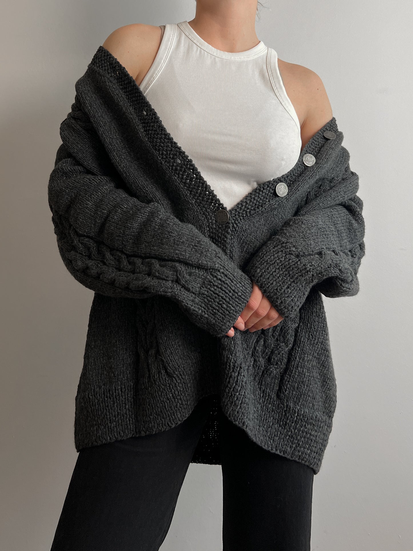 Pure wool embroidered grey cardigan