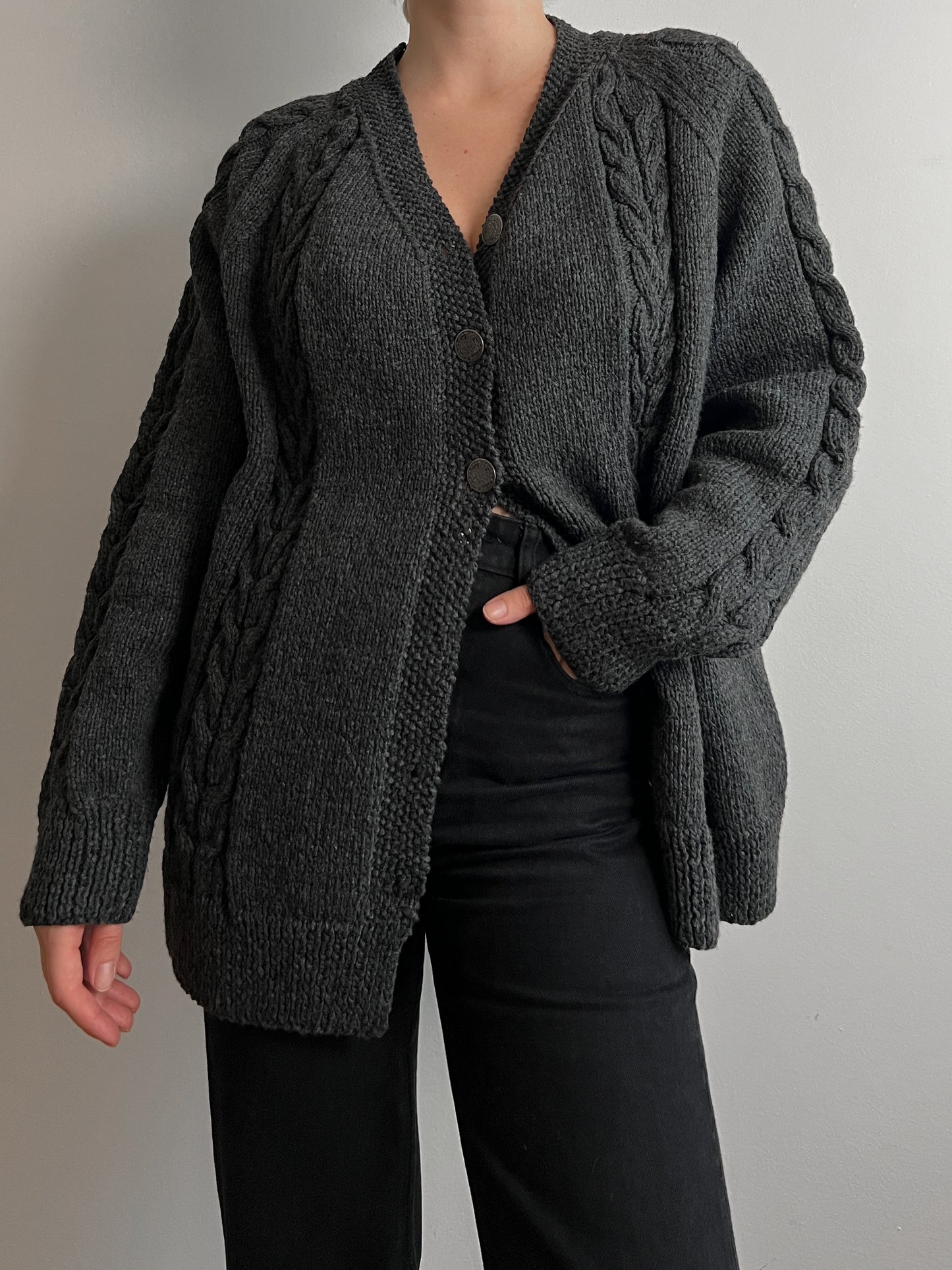 Pure wool embroidered grey cardigan