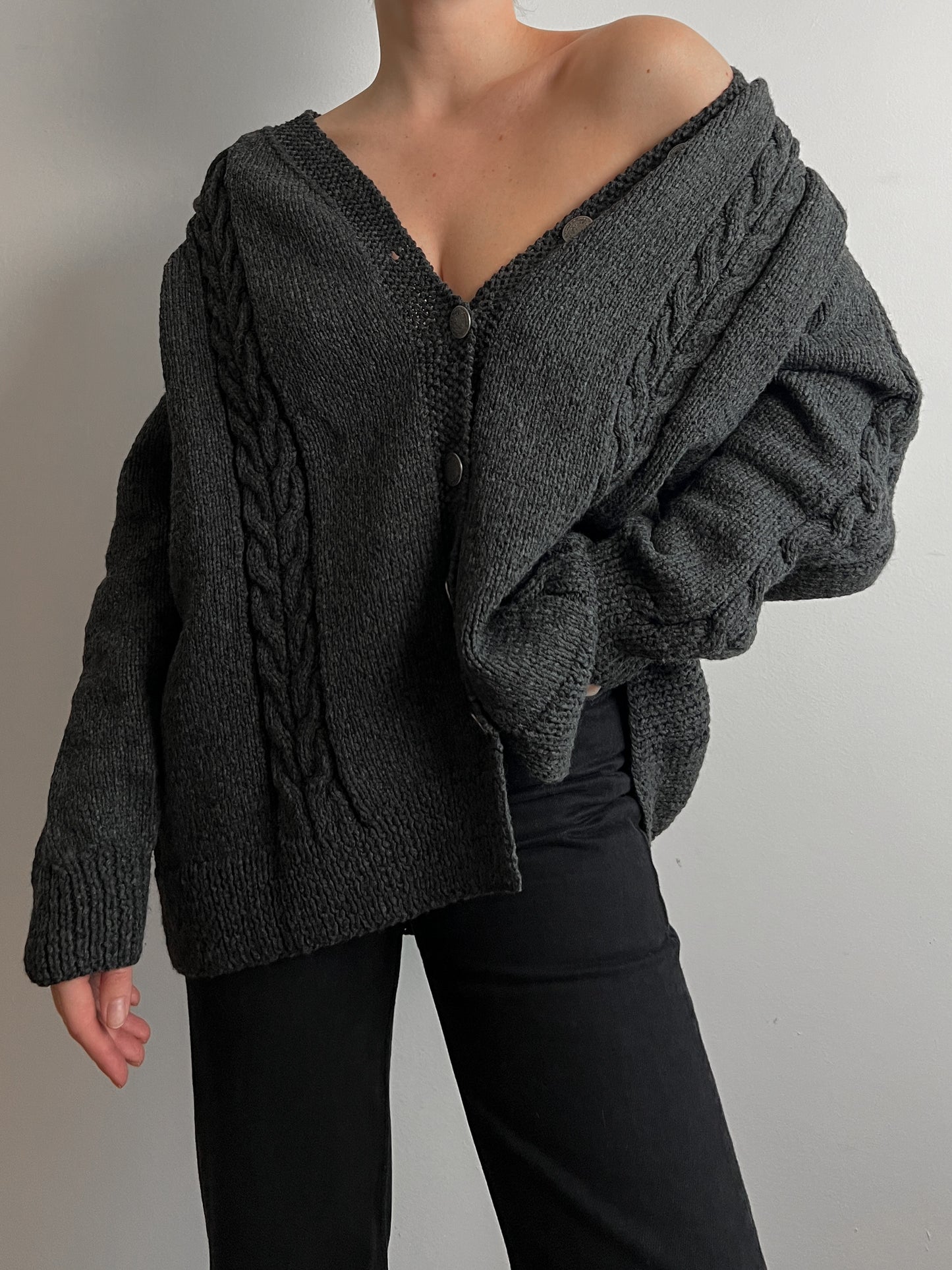 Pure wool embroidered grey cardigan