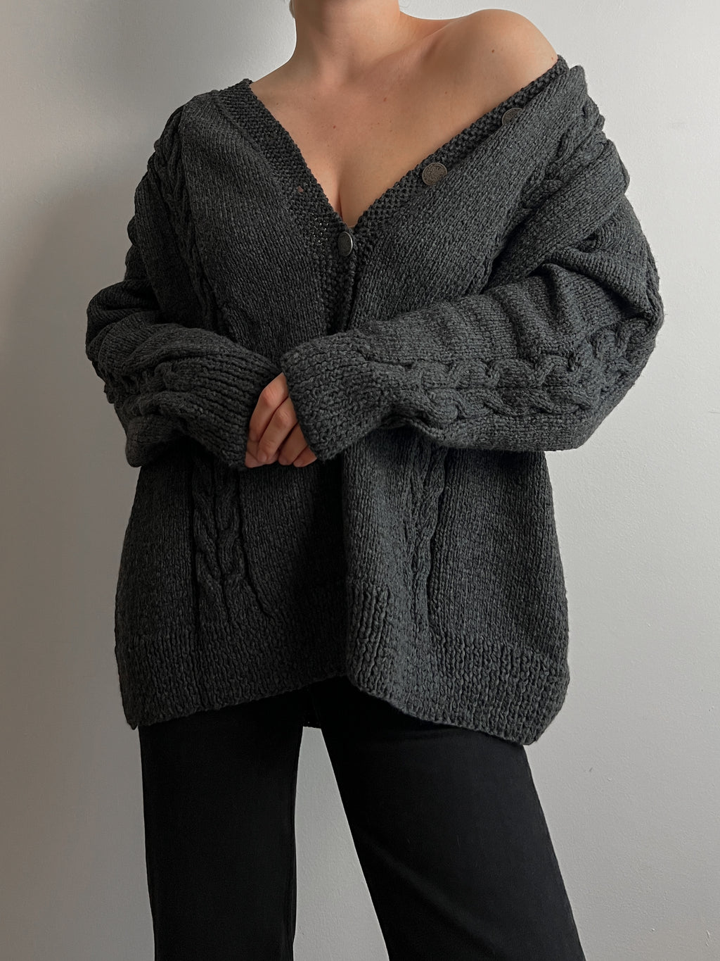 Pure wool embroidered grey cardigan