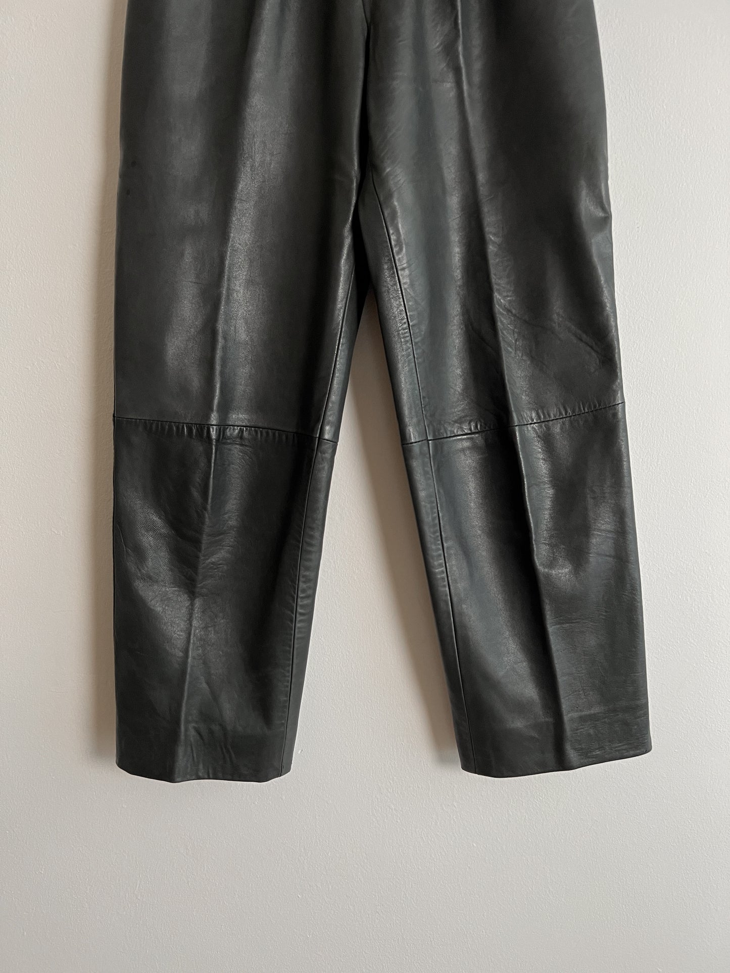 Real leather dark grey pants