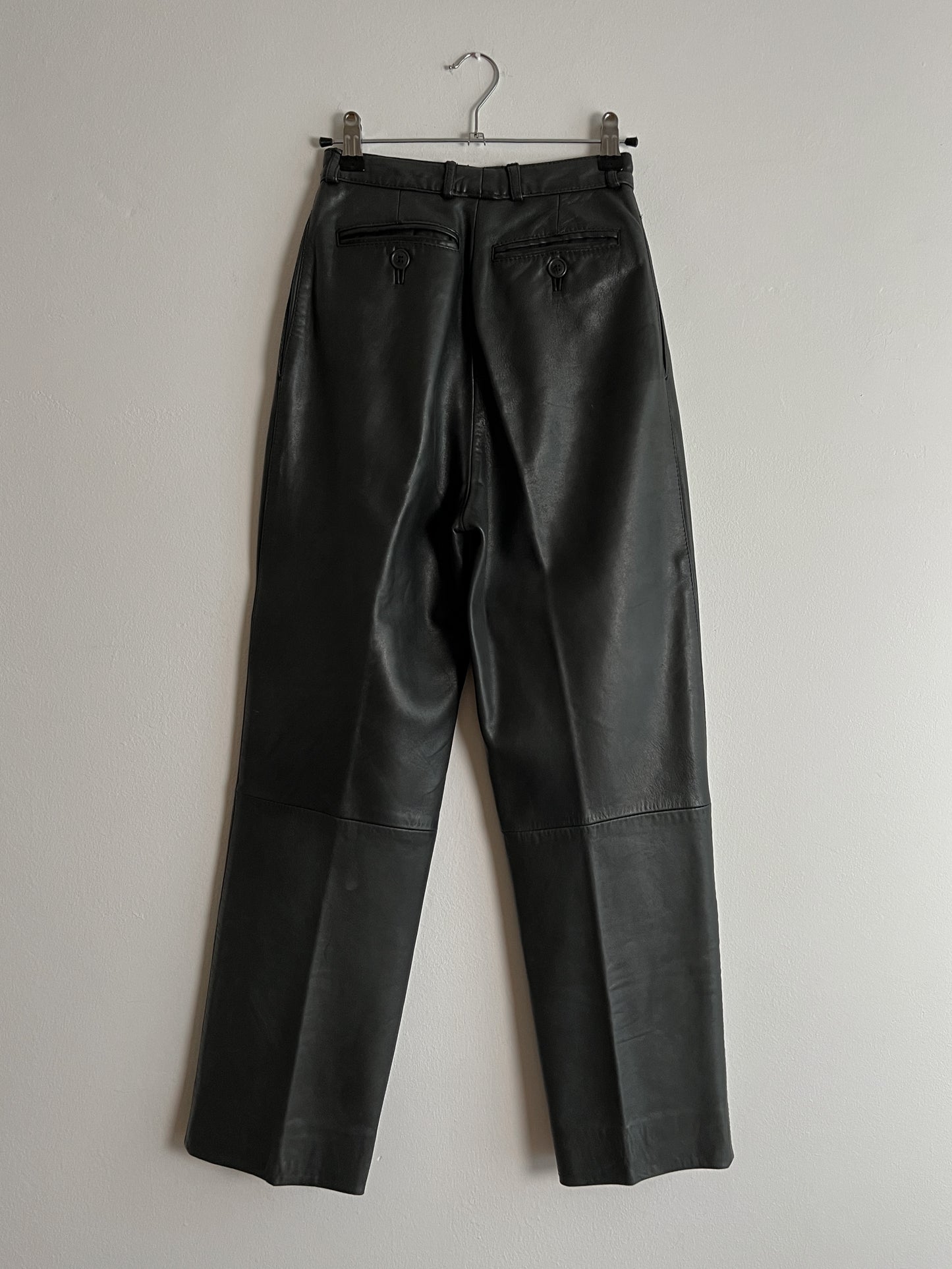 Real leather dark grey pants