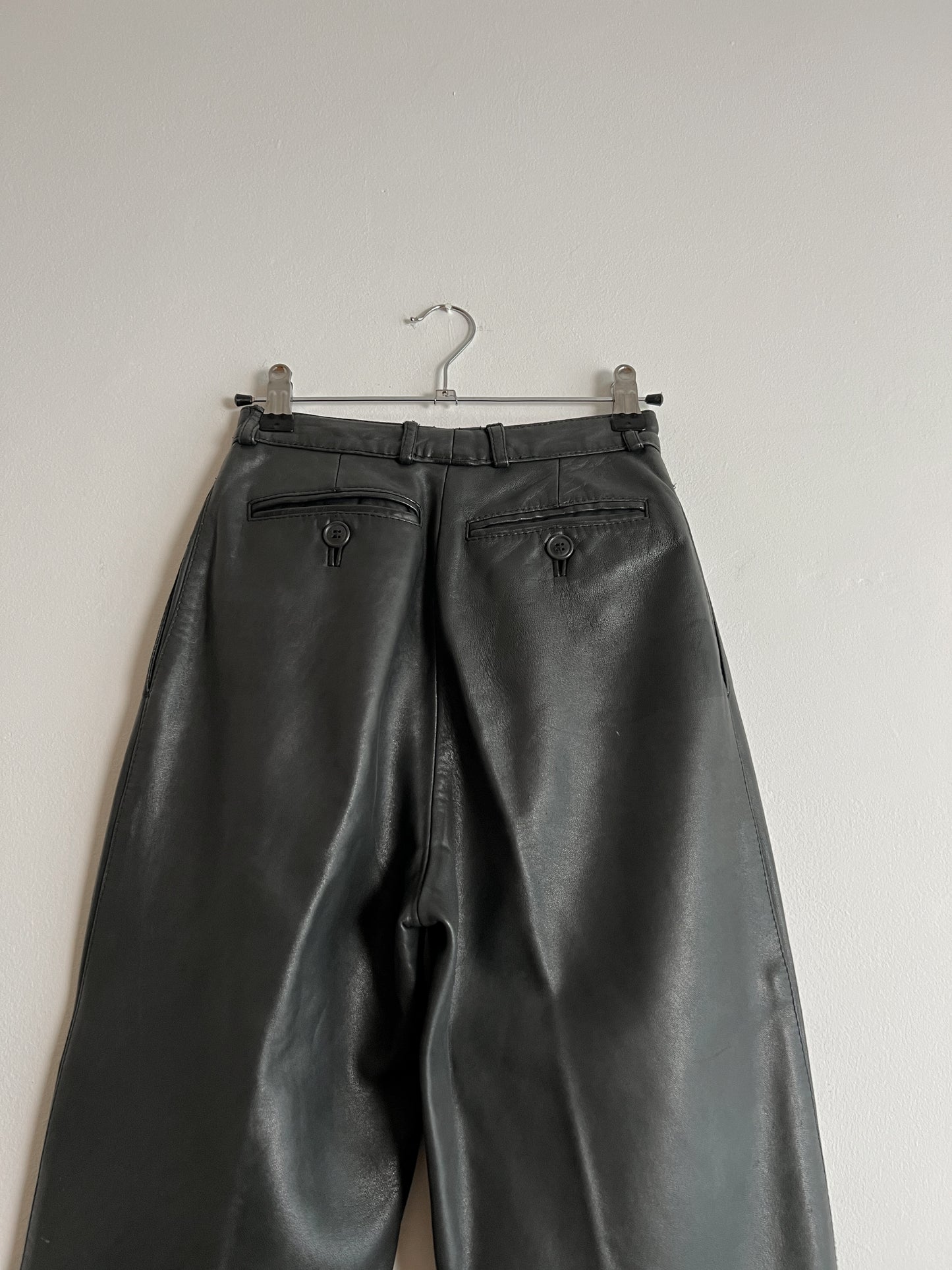 Real leather dark grey pants