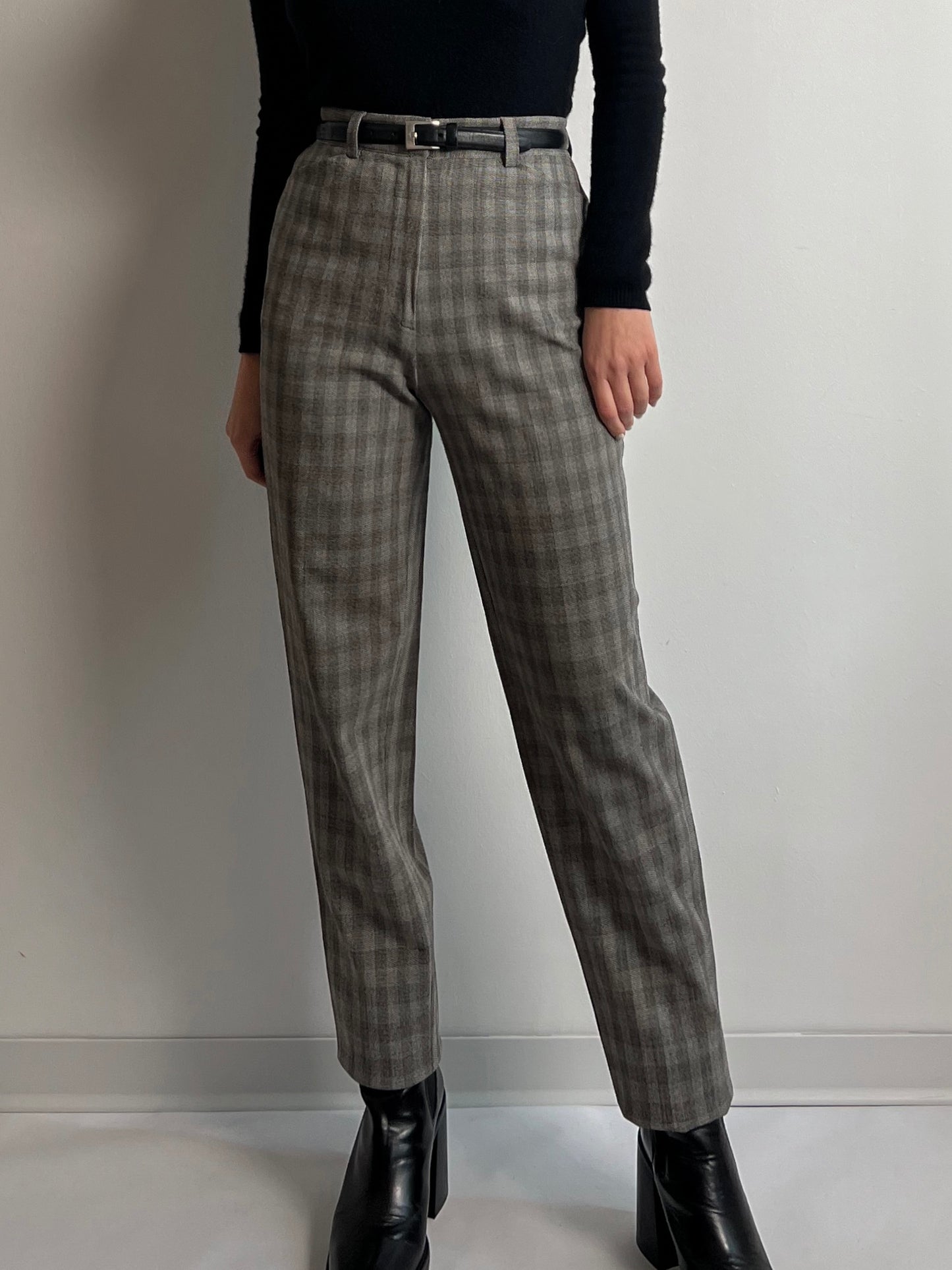 Wool grey check pants