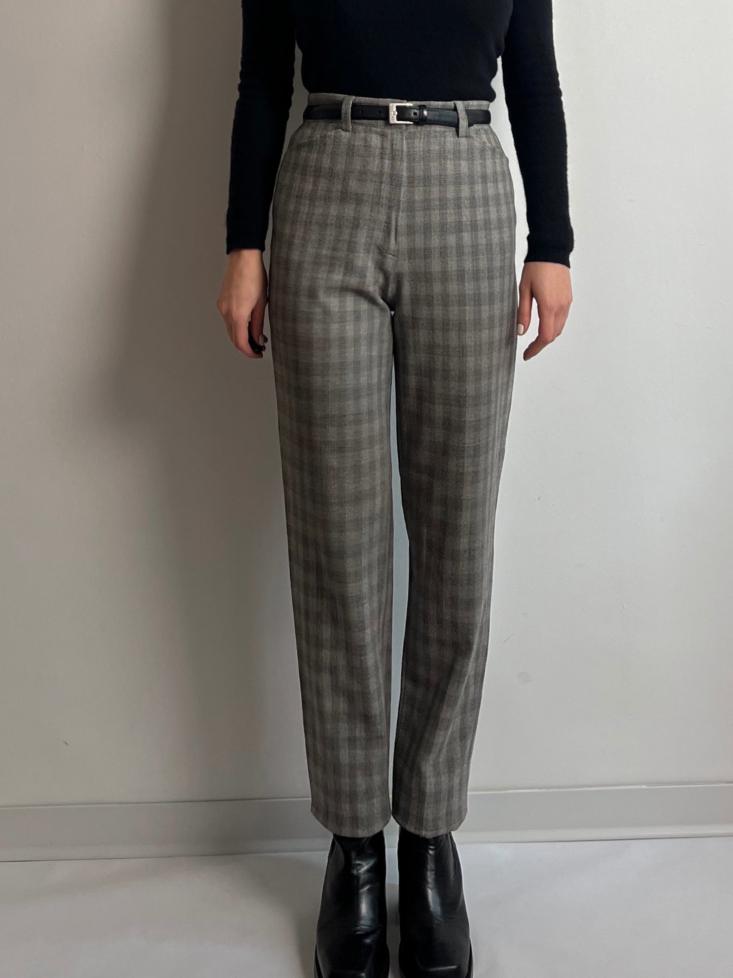 Wool grey check pants