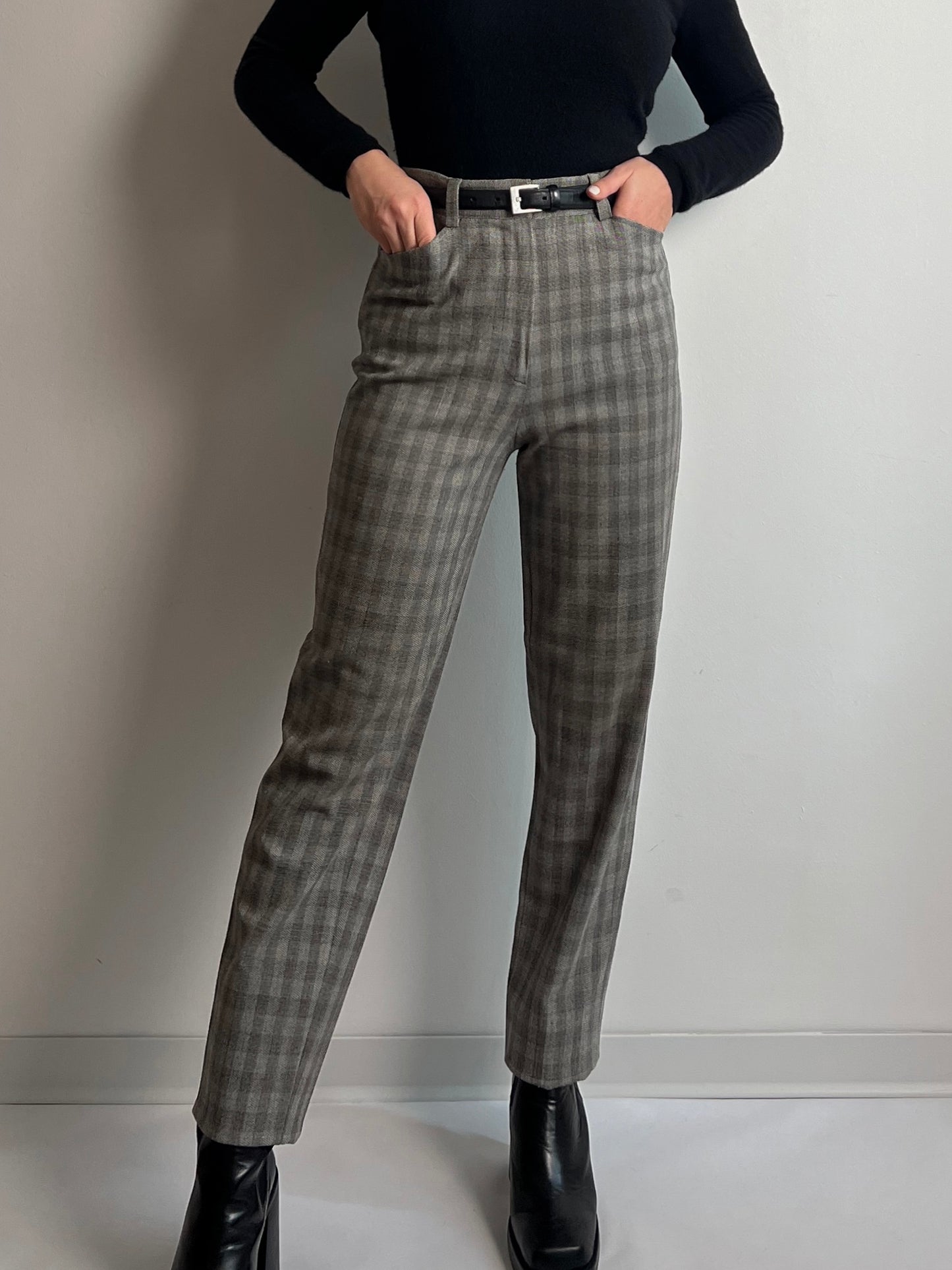 Wool grey check pants