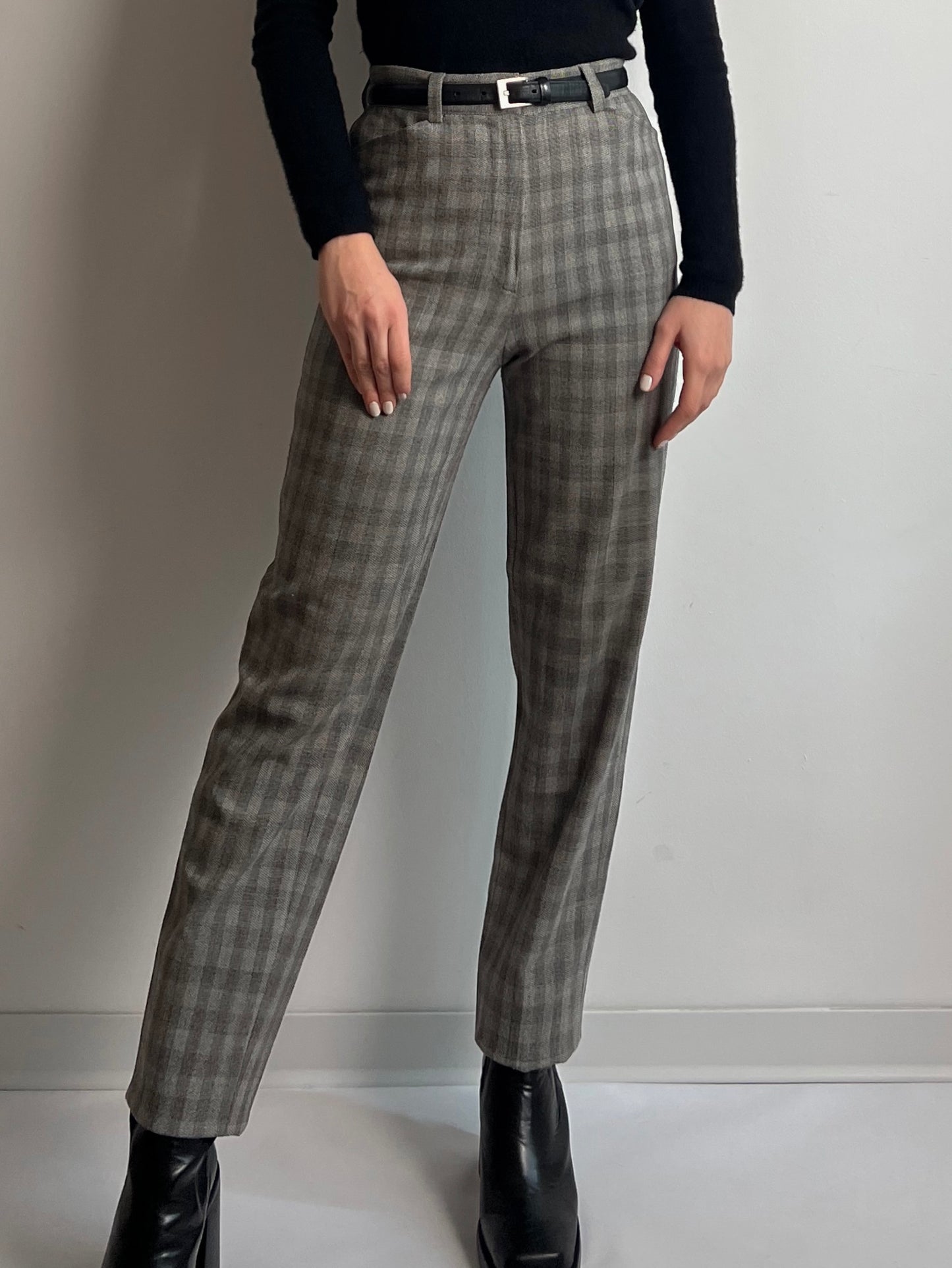 Wool grey check pants