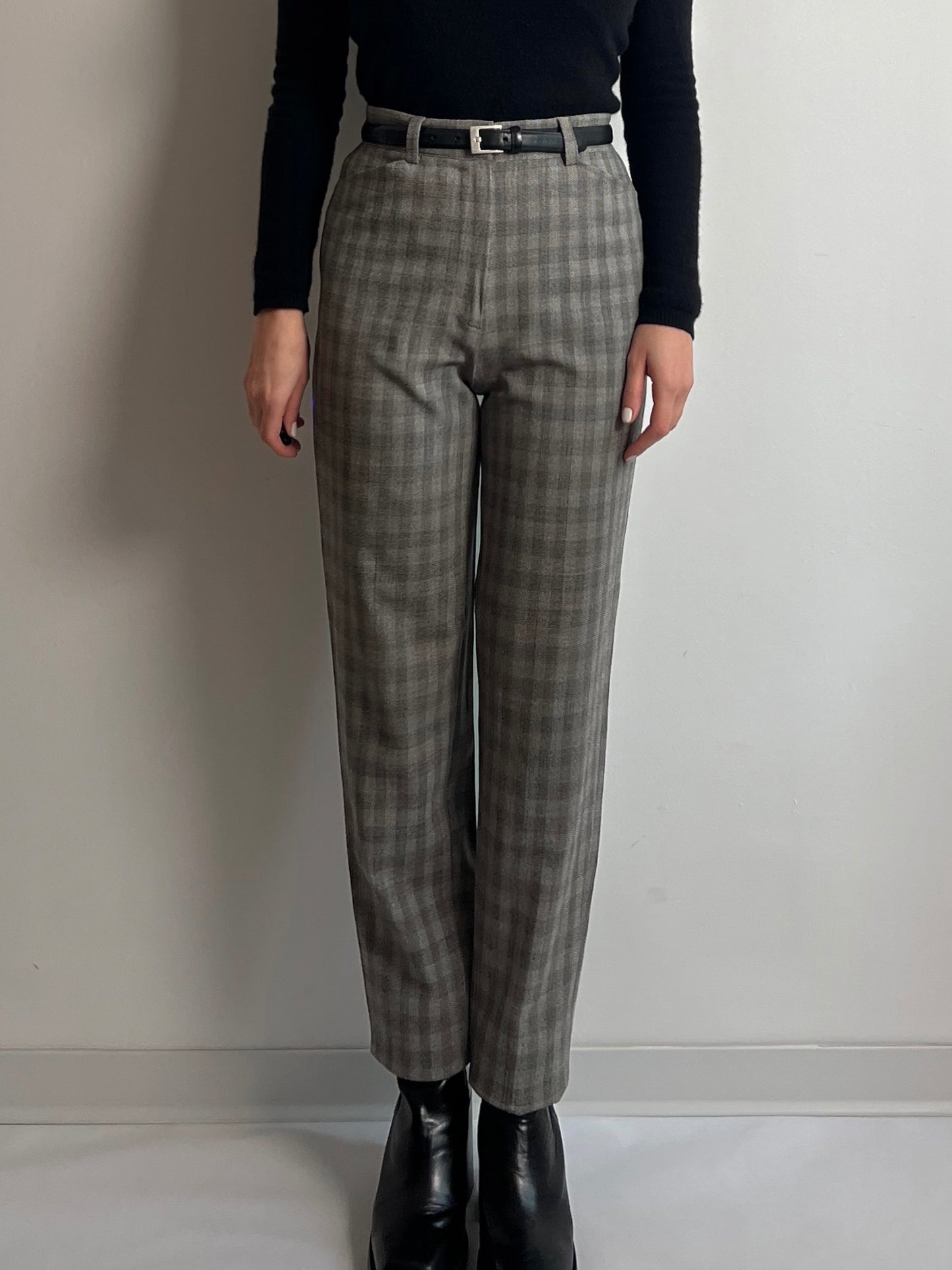 Wool grey check pants