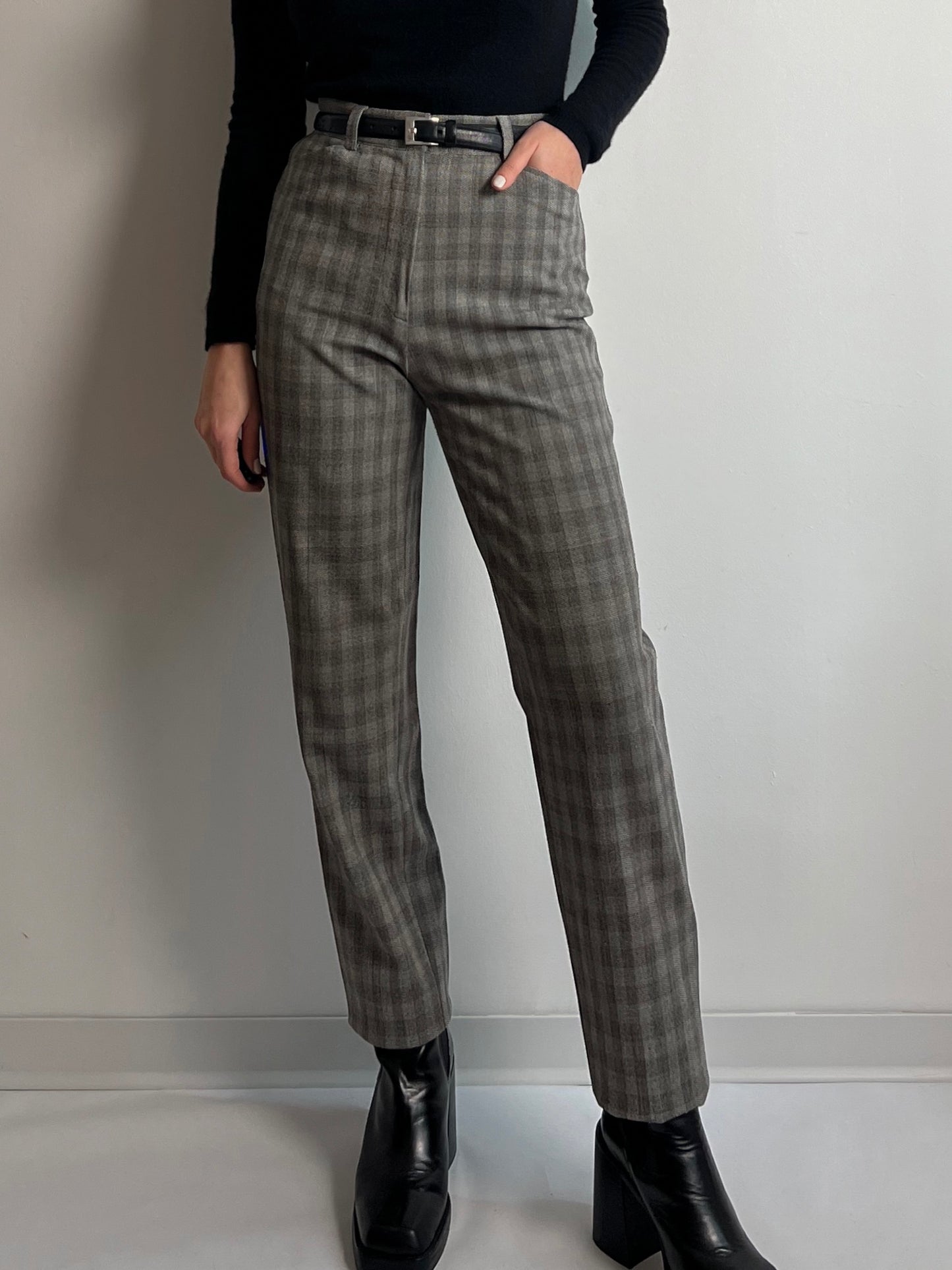 Wool grey check pants