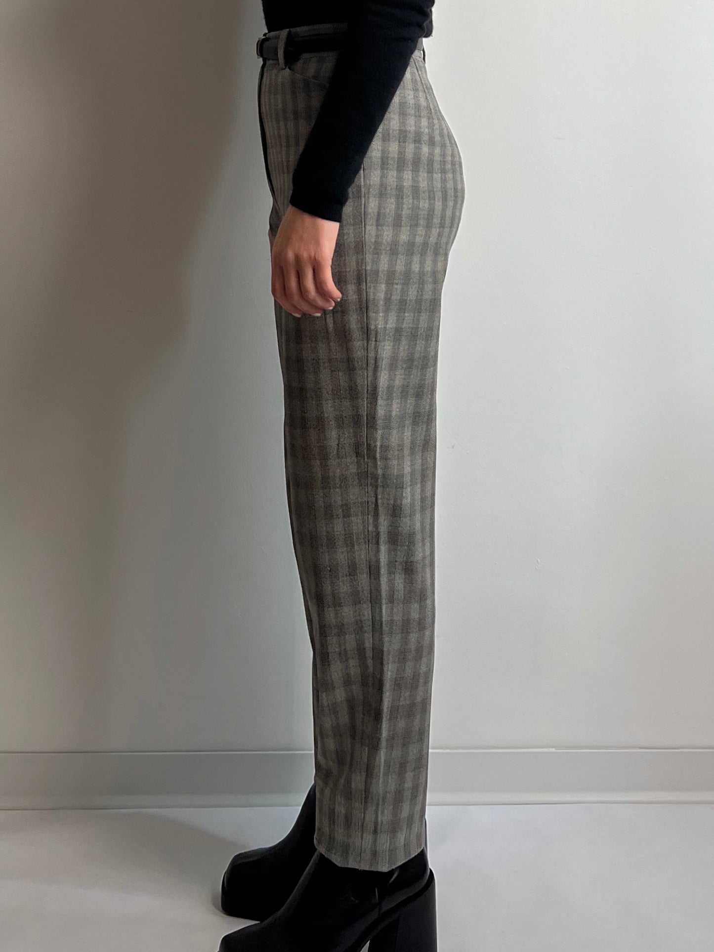 Wool grey check pants