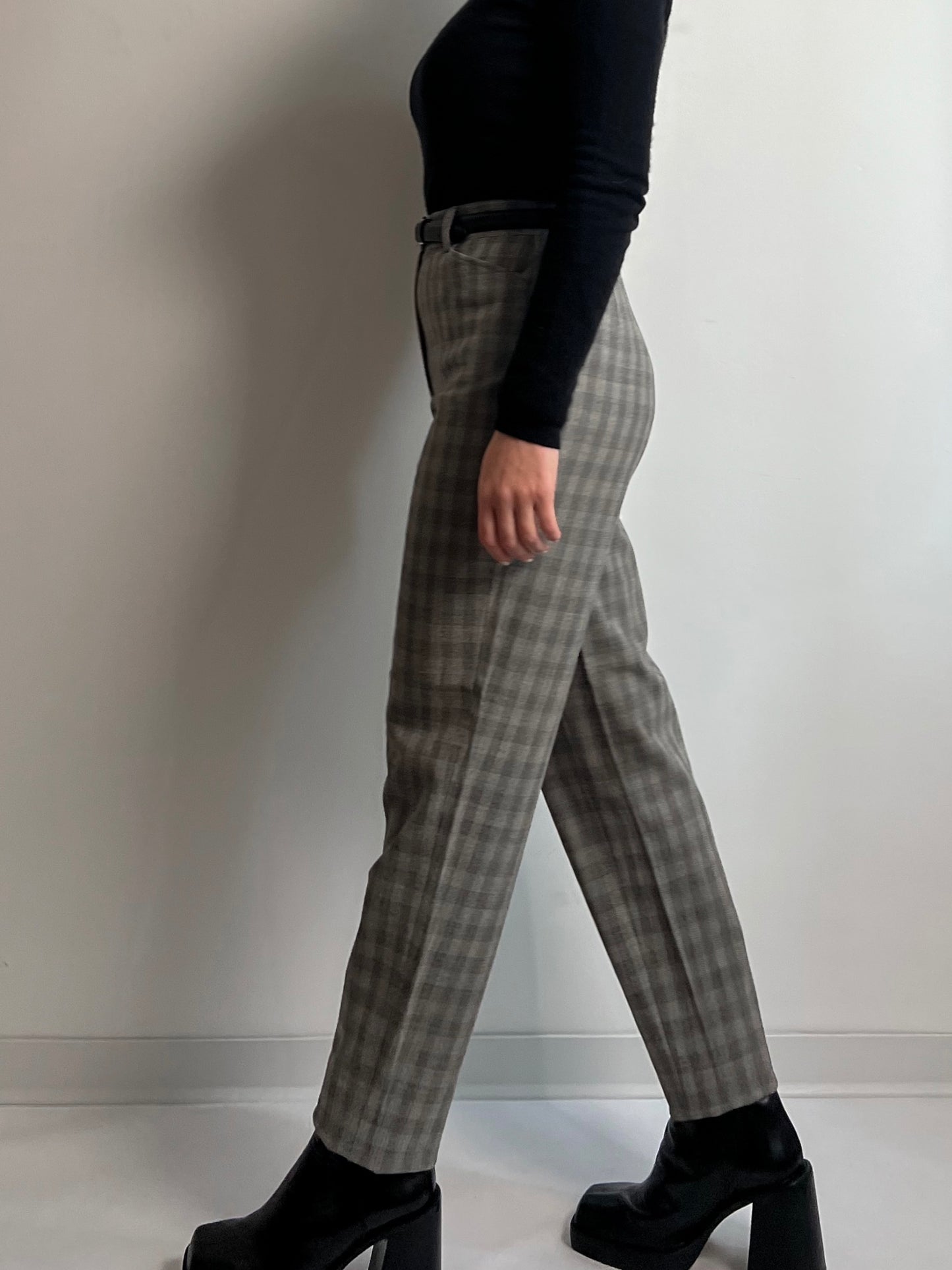 Wool grey check pants