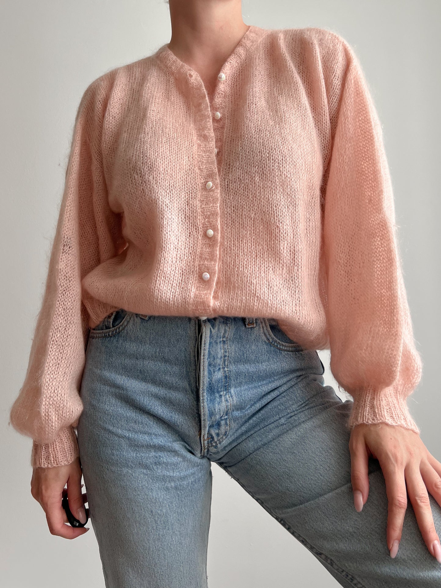 Cardigan rosa in mohnair